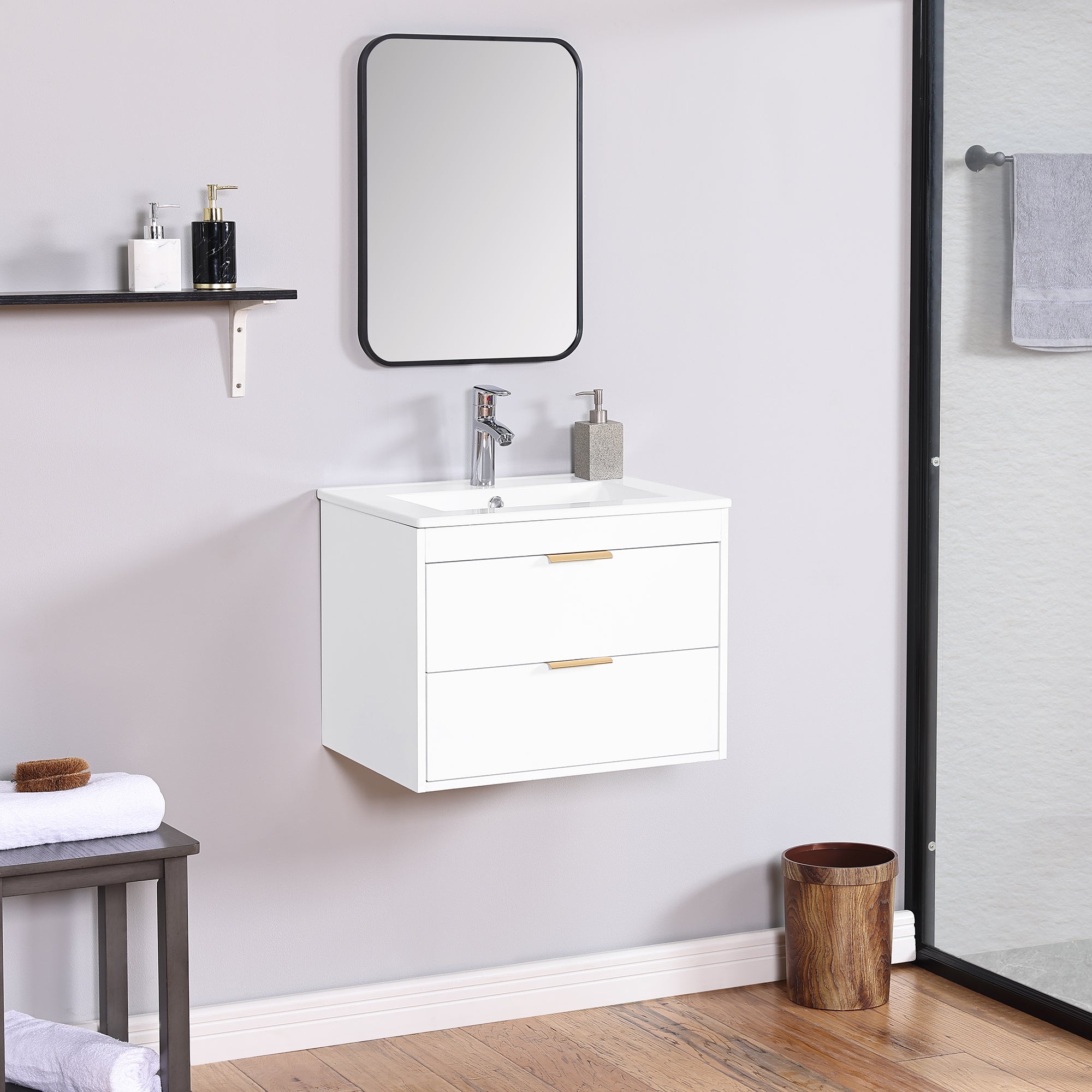 24 in. W x 19 in. H MDF Floating Bathroom Vanity with Integrated Ceramic Sink and Doors