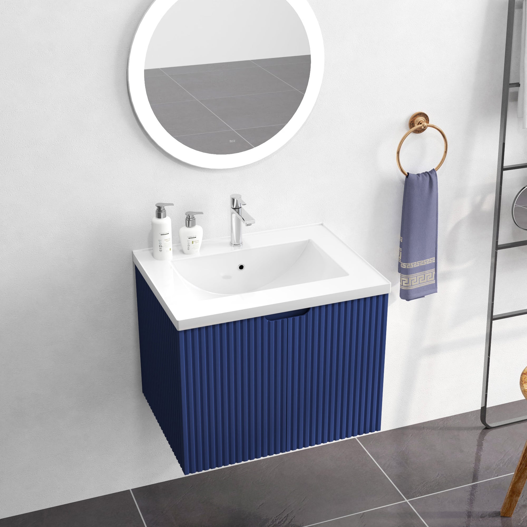 24 Inches MDF Floating Bathroom Vanity with Integrated Ceramic Sink and Doors