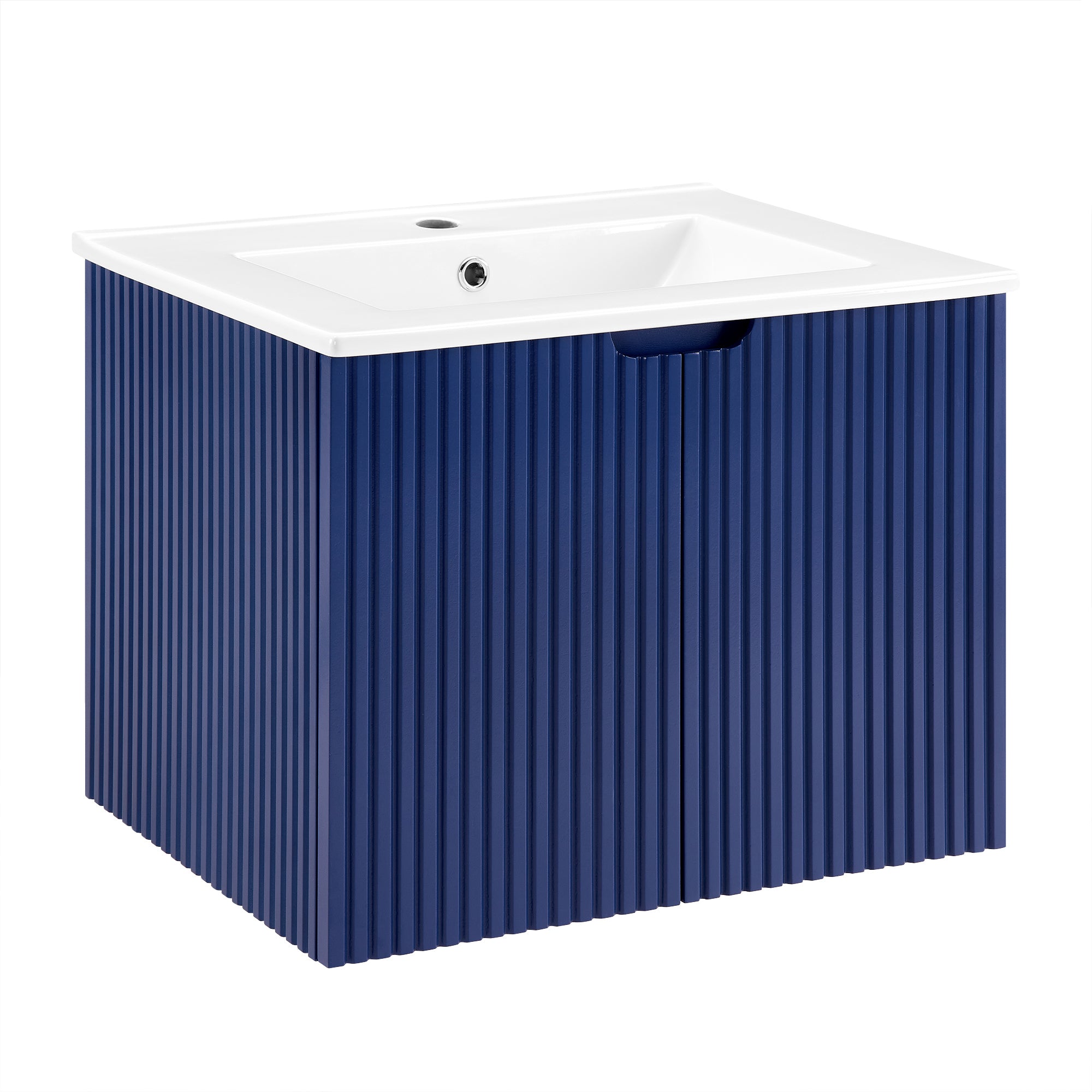 24 Inches MDF Floating Bathroom Vanity with Integrated Ceramic Sink and Doors