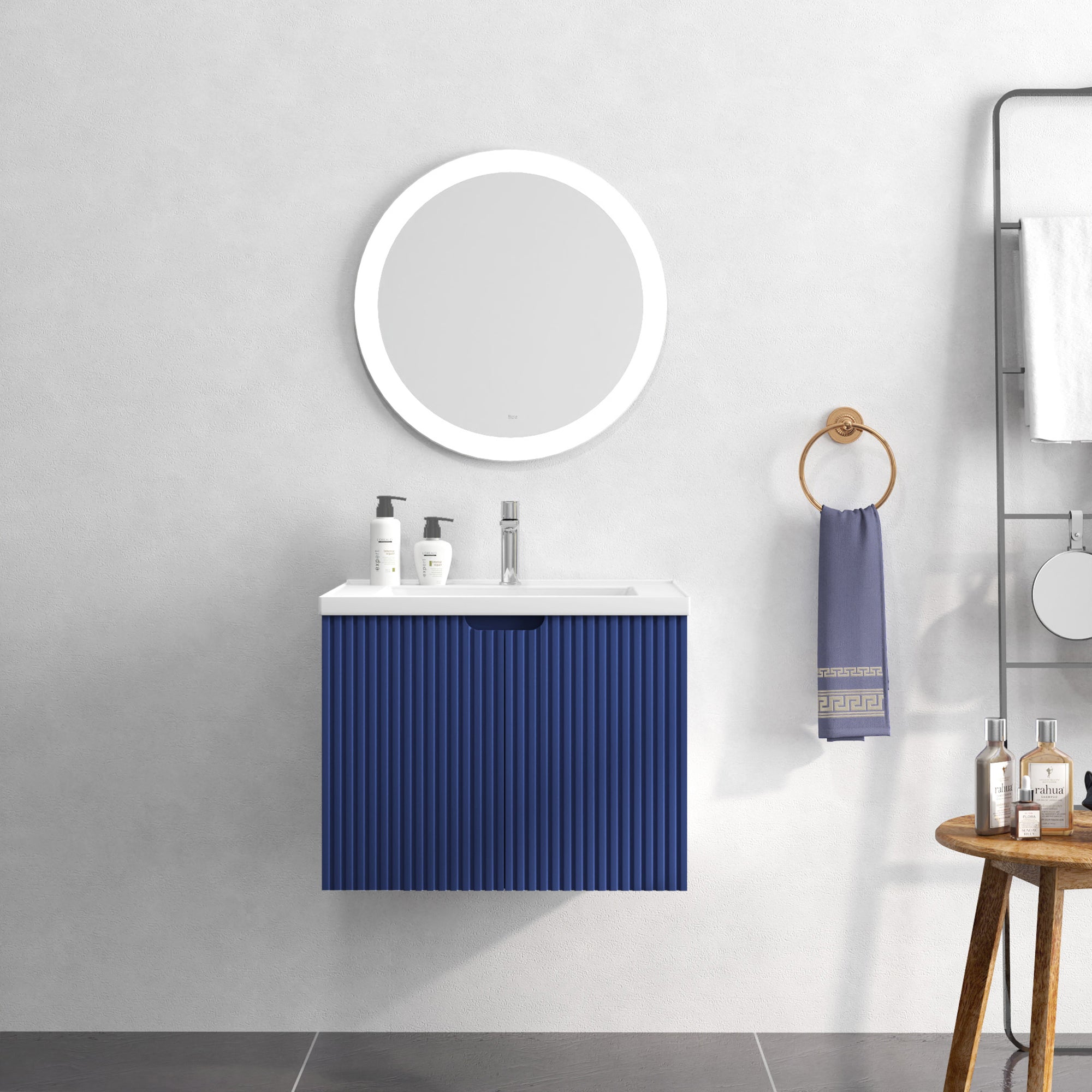 24 Inches MDF Floating Bathroom Vanity with Integrated Ceramic Sink and Doors