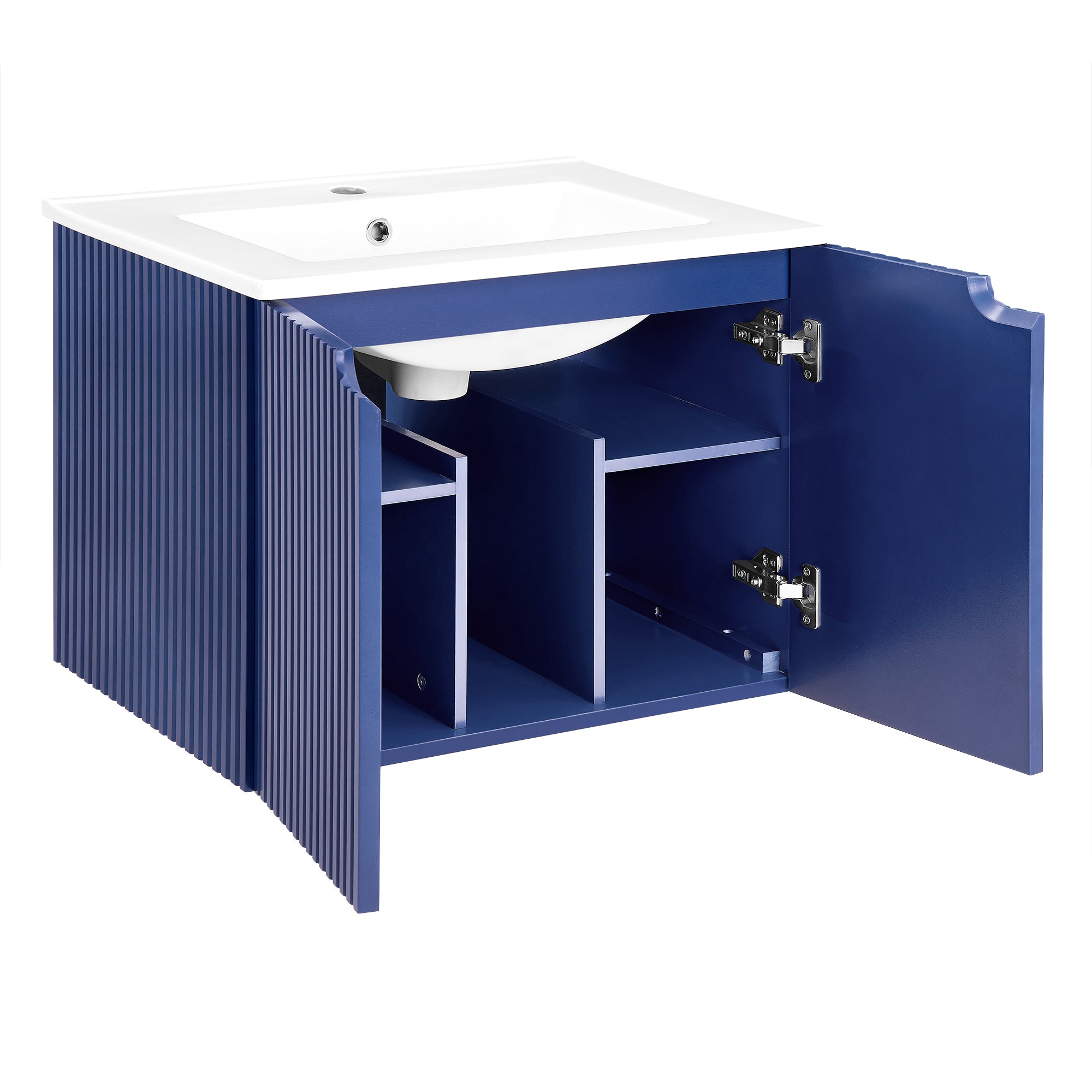 24 Inches MDF Floating Bathroom Vanity with Integrated Ceramic Sink and Doors