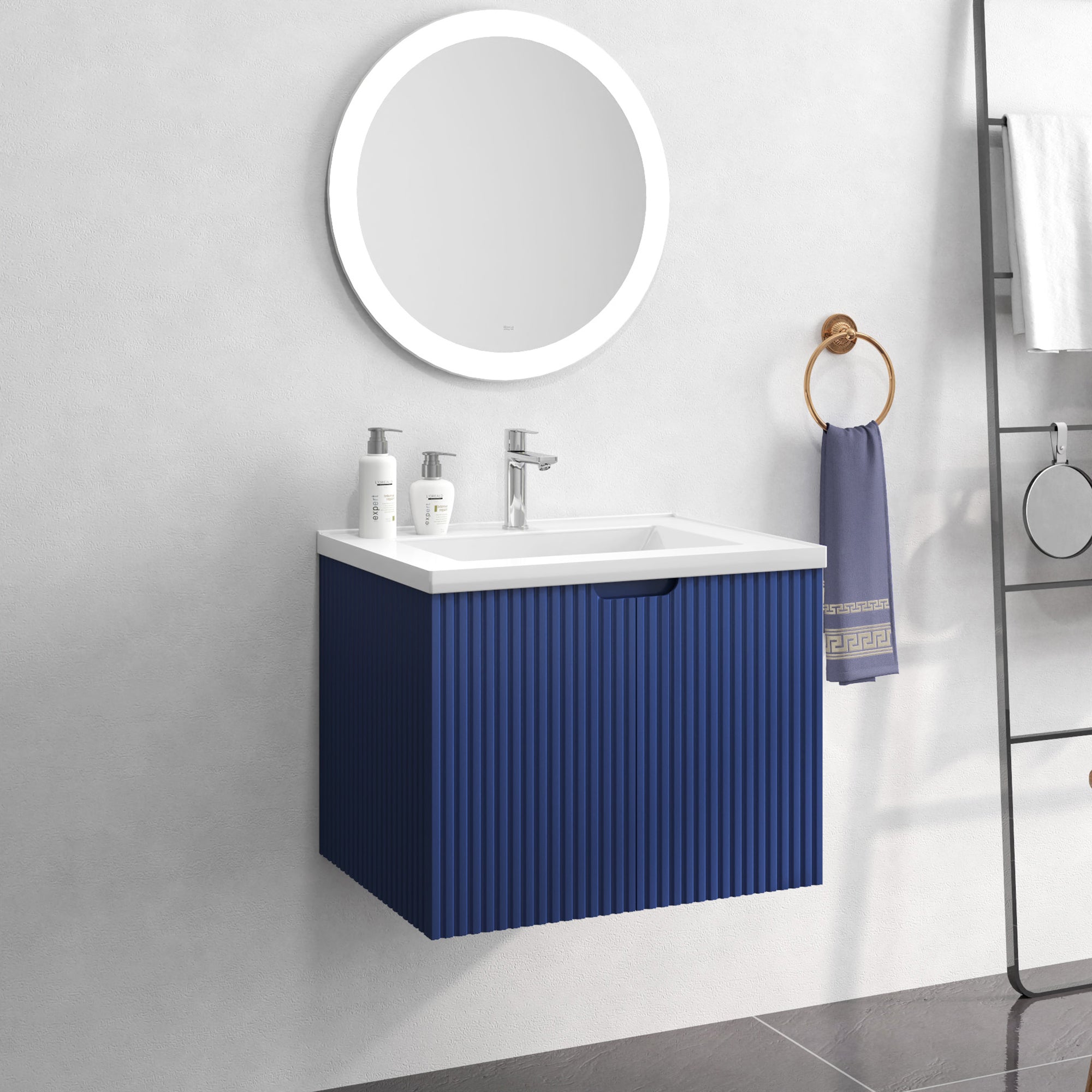 24 Inches MDF Floating Bathroom Vanity with Integrated Ceramic Sink and Doors