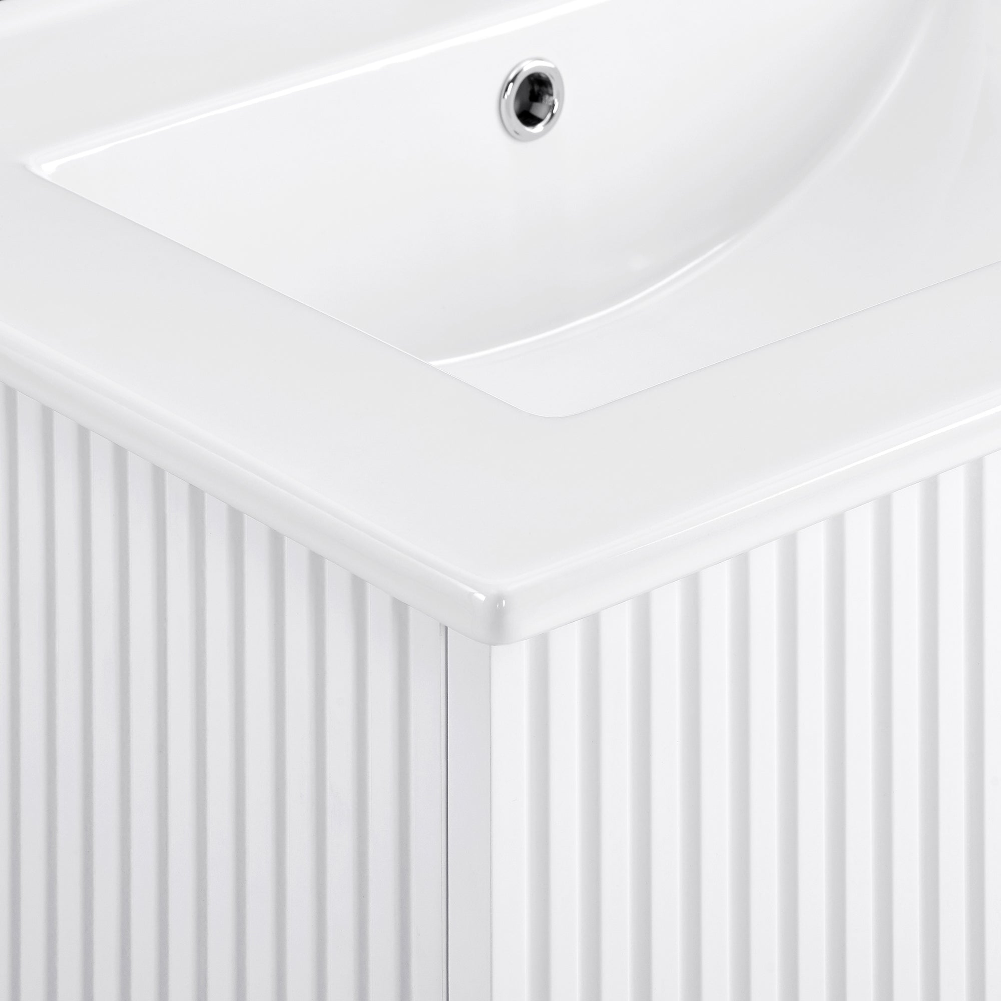 24 Inches MDF Floating Bathroom Vanity with Integrated Ceramic Sink and Doors