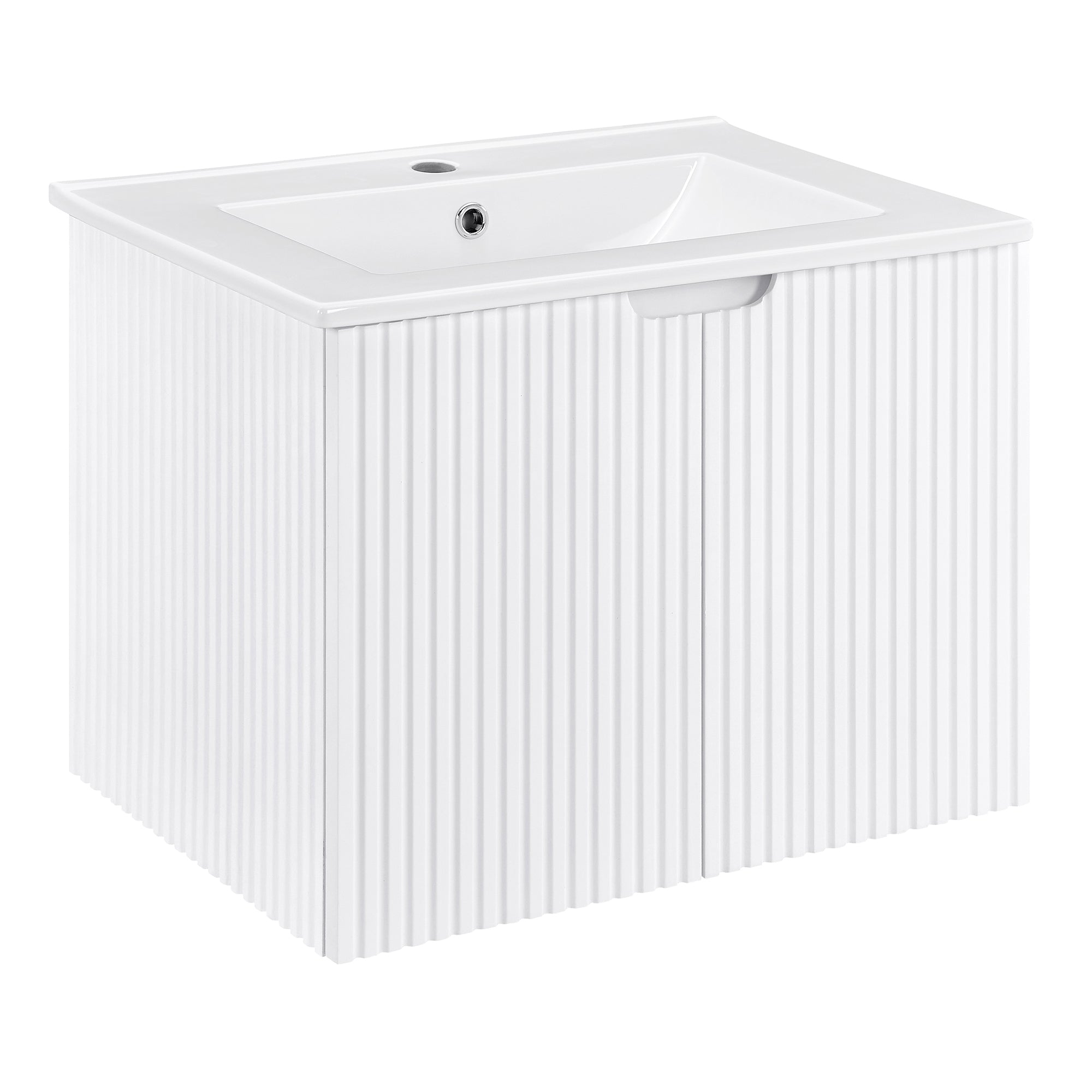 24 Inches MDF Floating Bathroom Vanity with Integrated Ceramic Sink and Doors