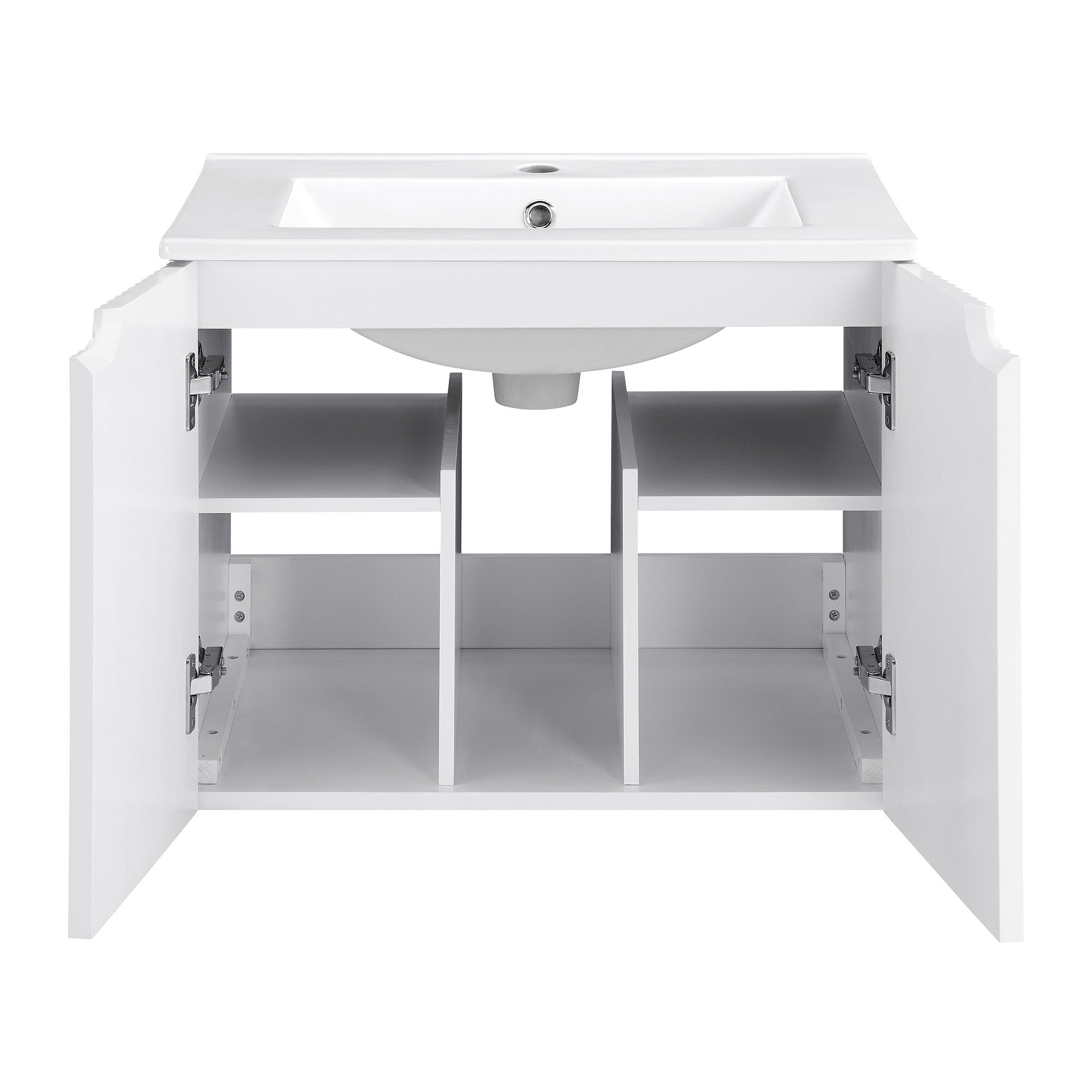 24 Inches MDF Floating Bathroom Vanity with Integrated Ceramic Sink and Doors