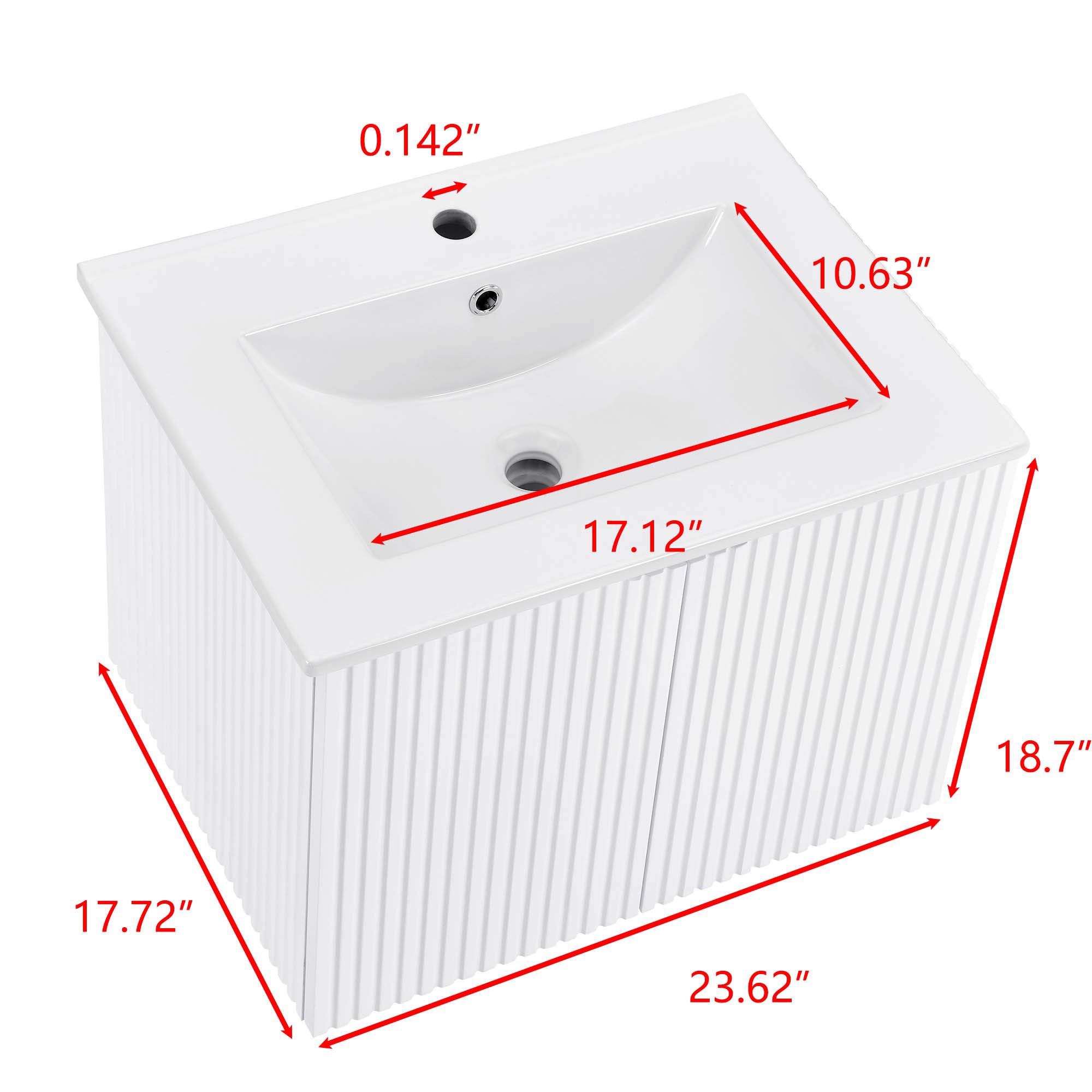 24 Inches MDF Floating Bathroom Vanity with Integrated Ceramic Sink and Doors