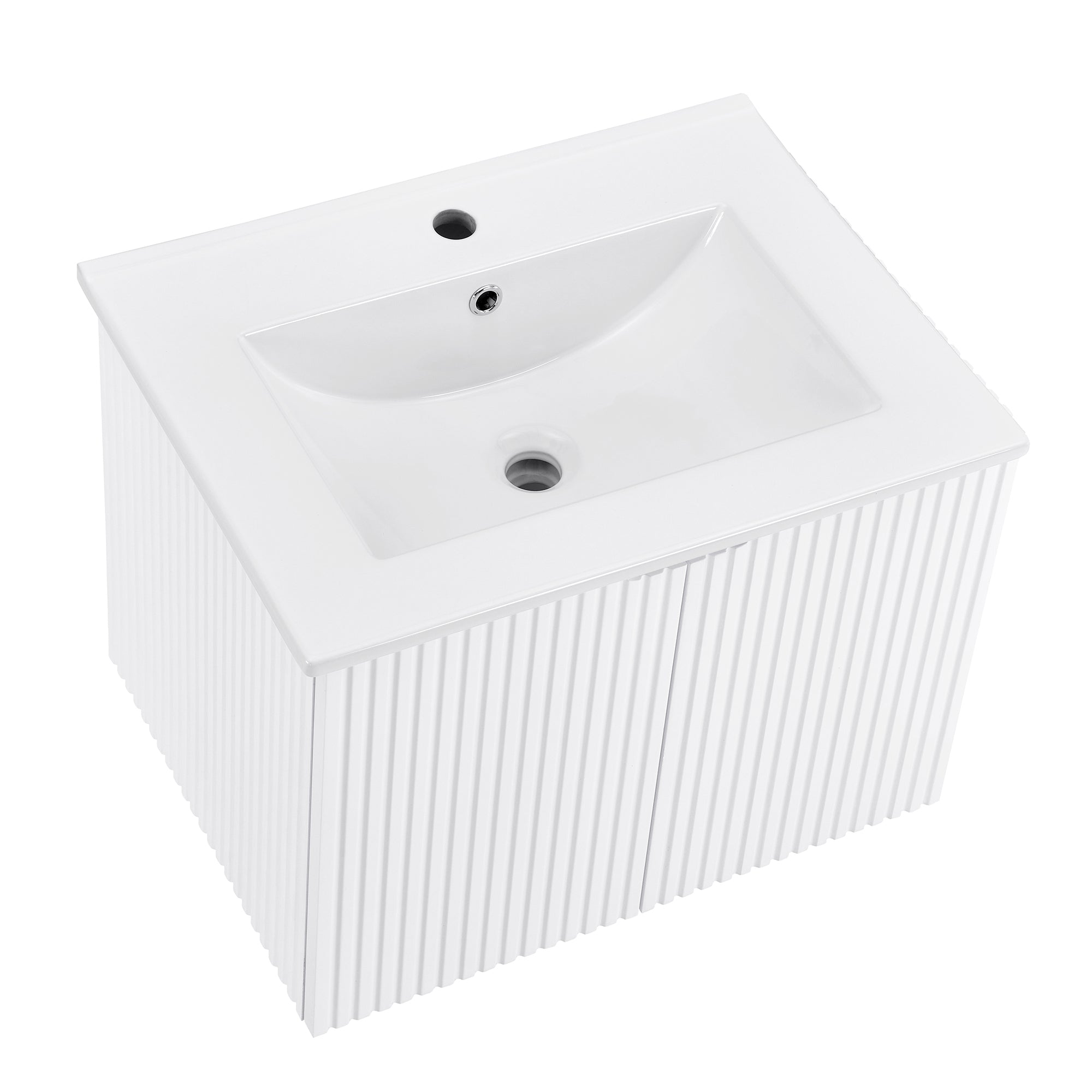 24 Inches MDF Floating Bathroom Vanity with Integrated Ceramic Sink and Doors