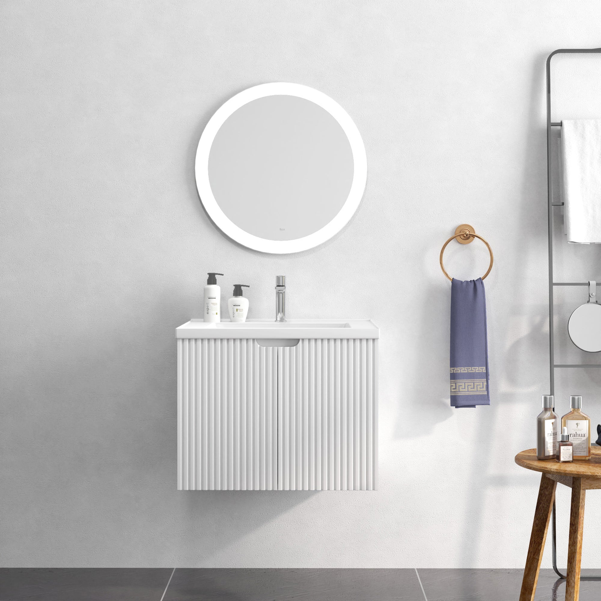 24 Inches MDF Floating Bathroom Vanity with Integrated Ceramic Sink and Doors