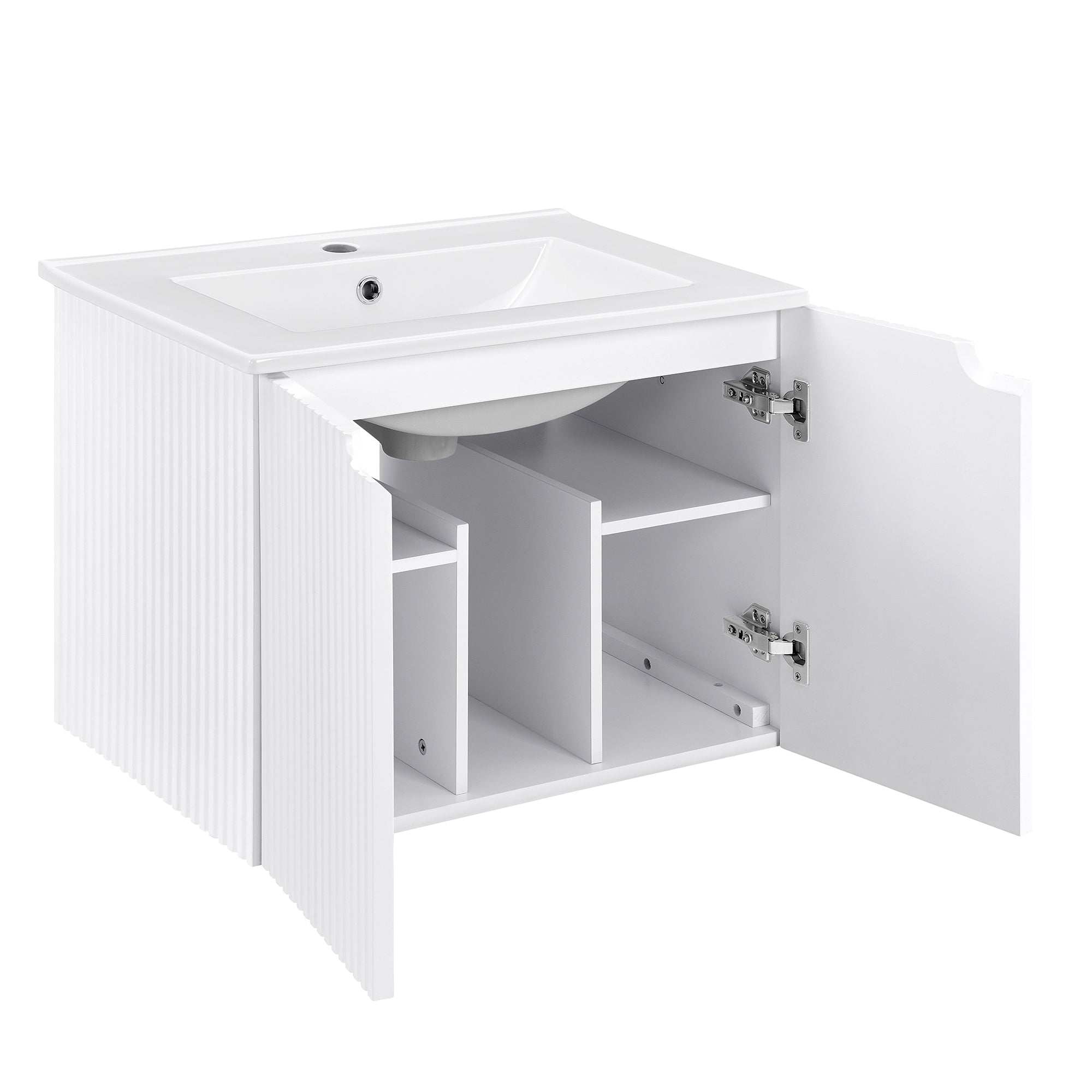 24 Inches MDF Floating Bathroom Vanity with Integrated Ceramic Sink and Doors