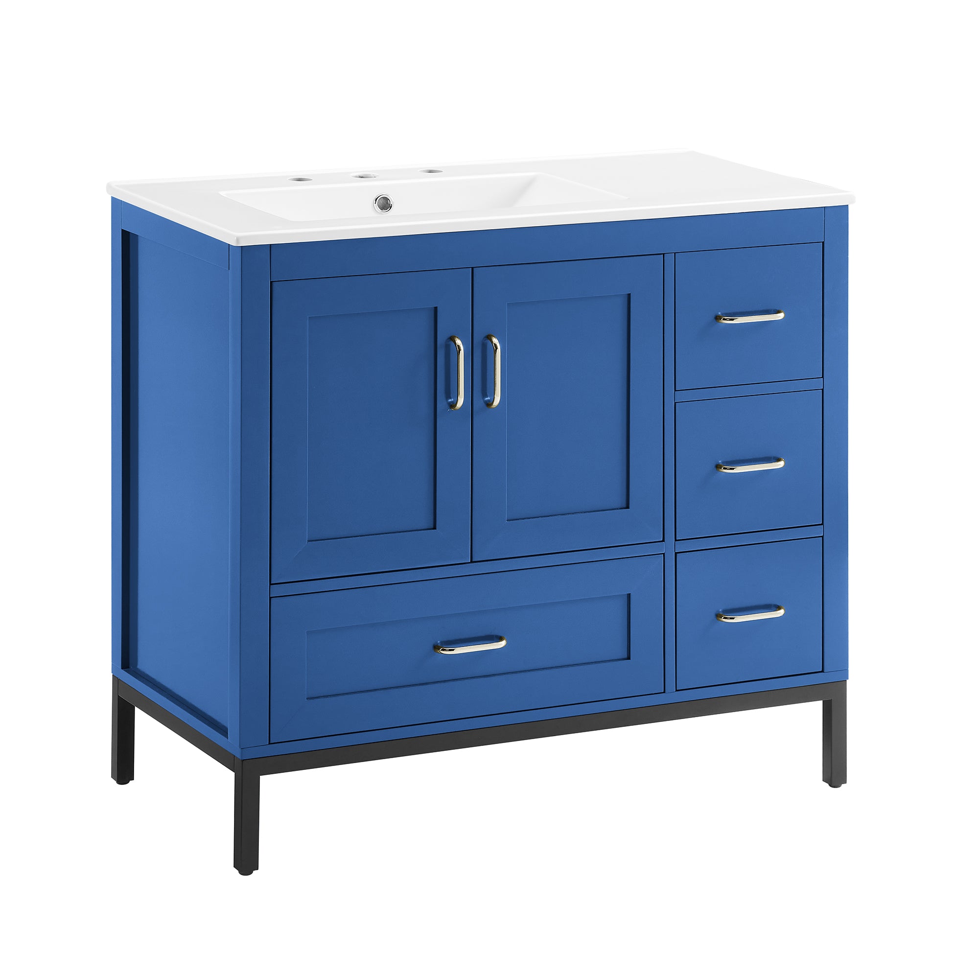 36 Inches MDF Freestanding Bathroom Vanity with Integrated Ceramic Sink and Doors