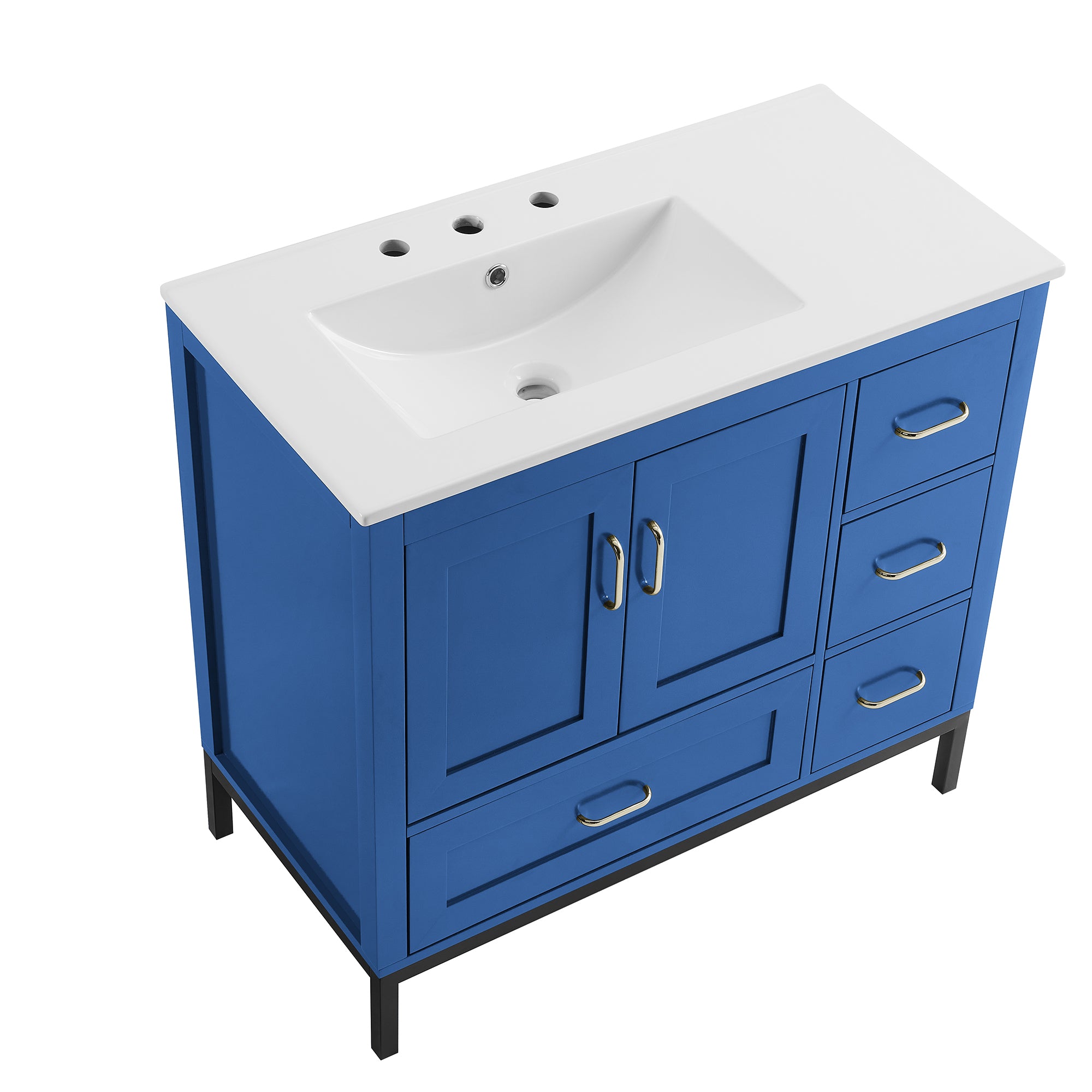 36 Inches MDF Freestanding Bathroom Vanity with Integrated Ceramic Sink and Doors