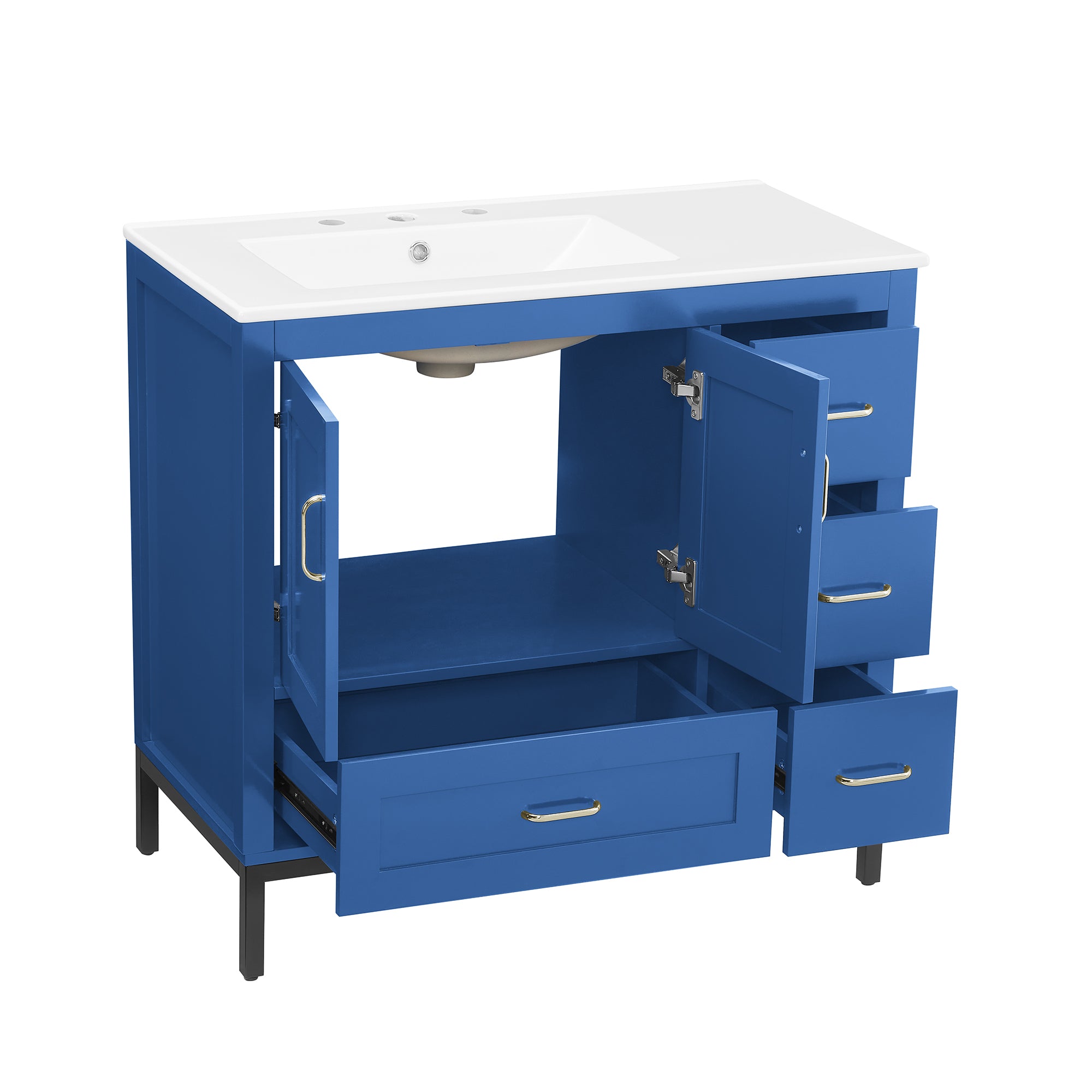 36 Inches MDF Freestanding Bathroom Vanity with Integrated Ceramic Sink and Doors