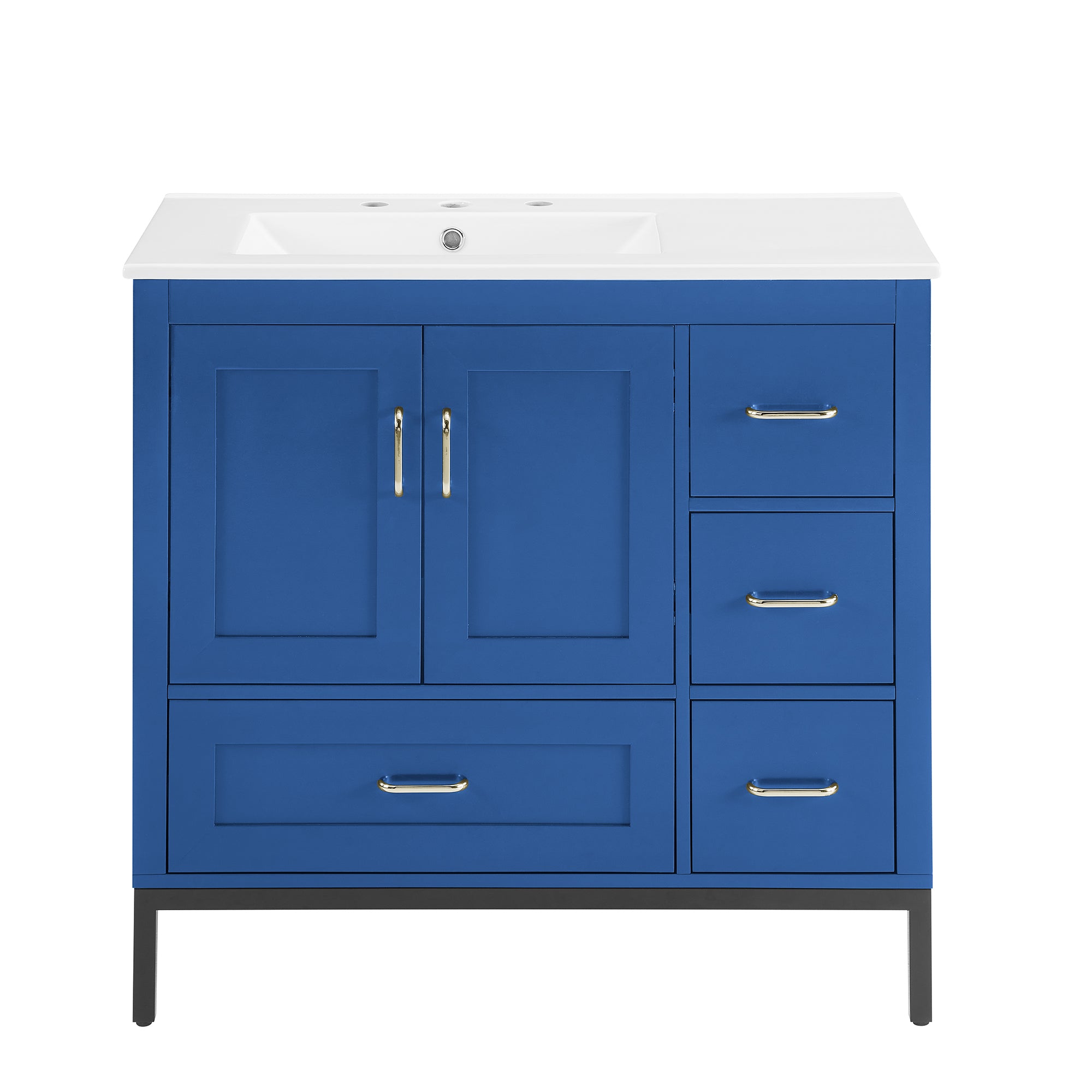 36 Inches MDF Freestanding Bathroom Vanity with Integrated Ceramic Sink and Doors