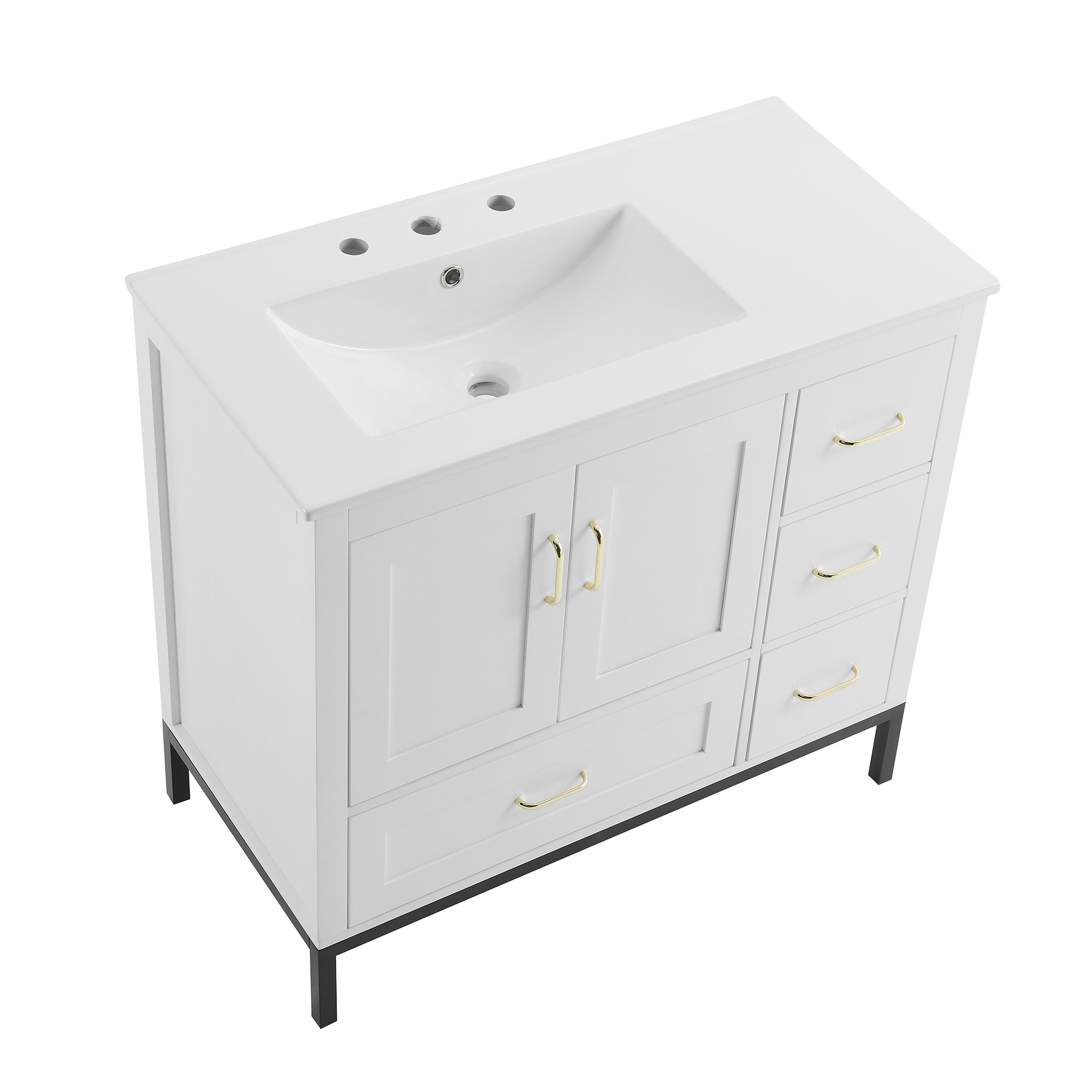 36 Inches MDF Freestanding Bathroom Vanity with Integrated Ceramic Sink and Doors