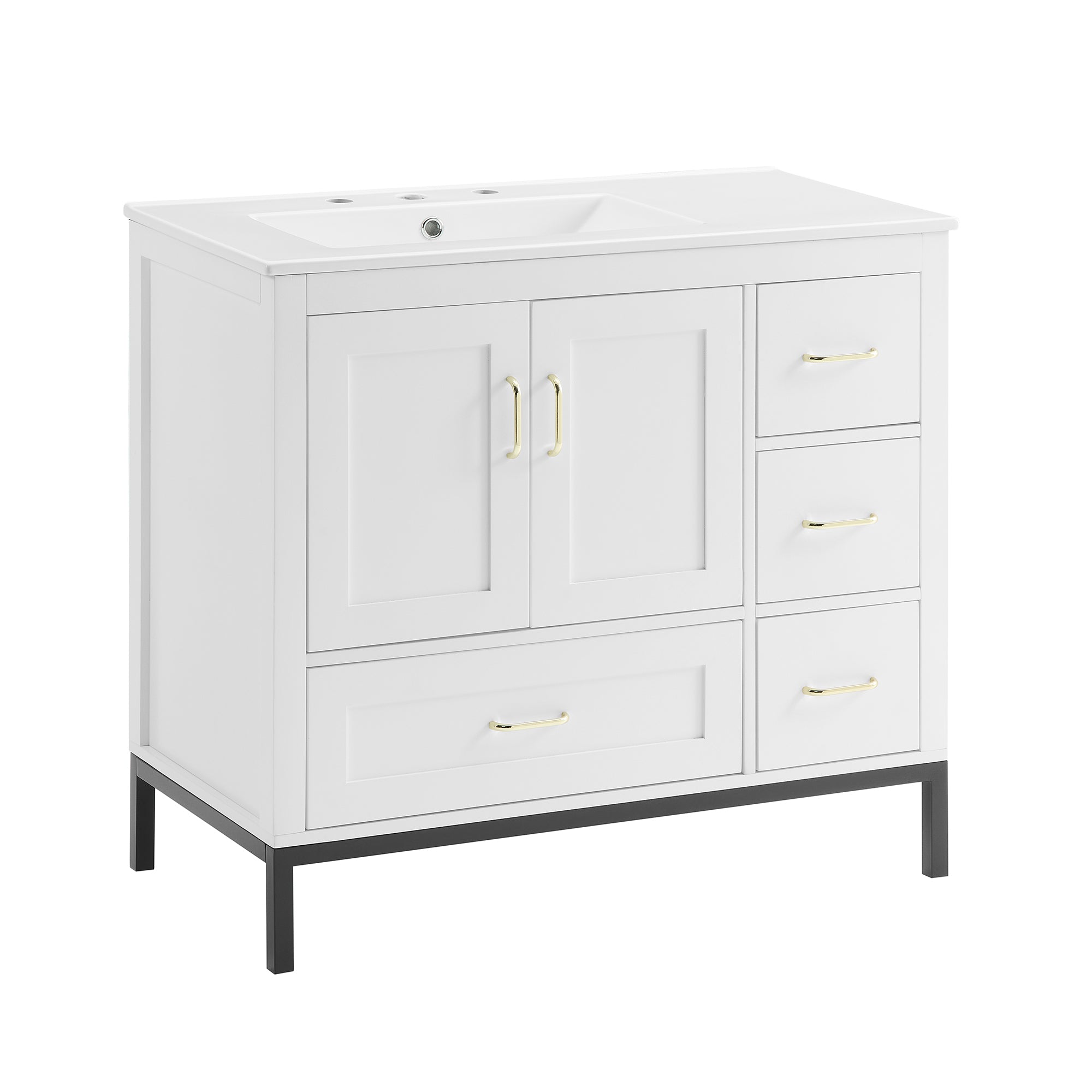 36 Inches MDF Freestanding Bathroom Vanity with Integrated Ceramic Sink and Doors