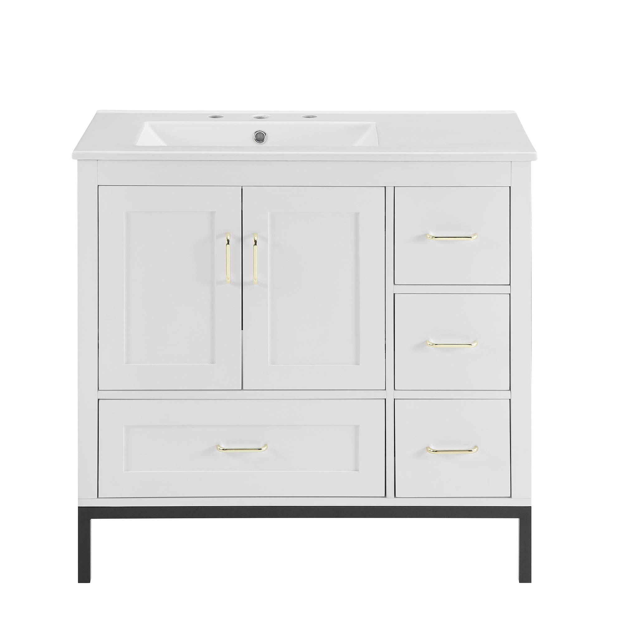 36 Inches MDF Freestanding Bathroom Vanity with Integrated Ceramic Sink and Doors