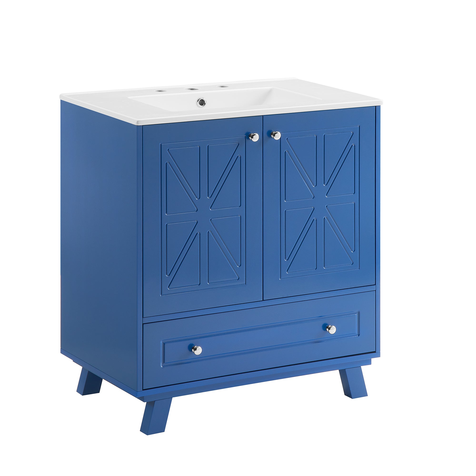 30 Inches MDF Freestanding Bathroom Vanity with Integrated Ceramic Sink and Doors