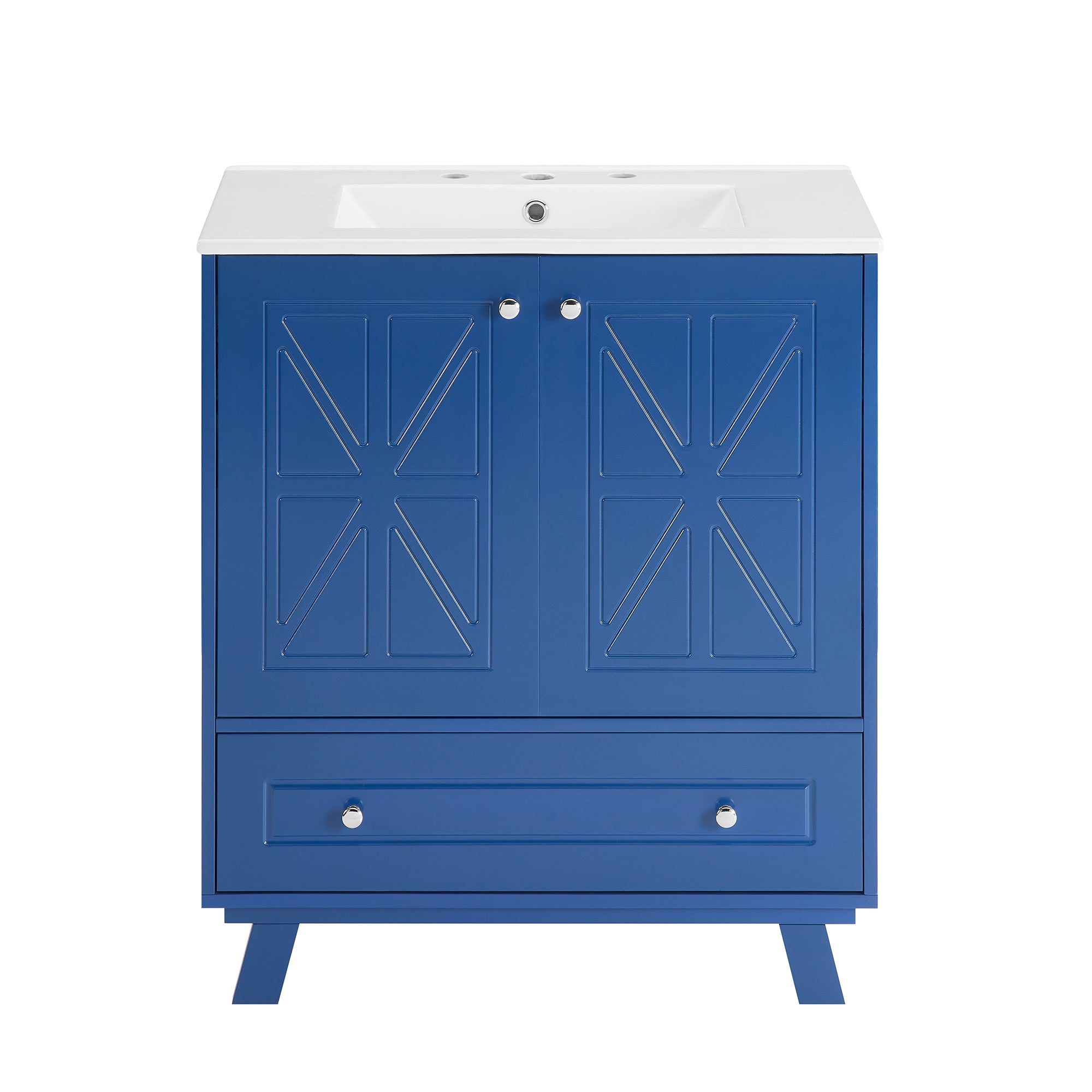 30 Inches MDF Freestanding Bathroom Vanity with Integrated Ceramic Sink and Doors