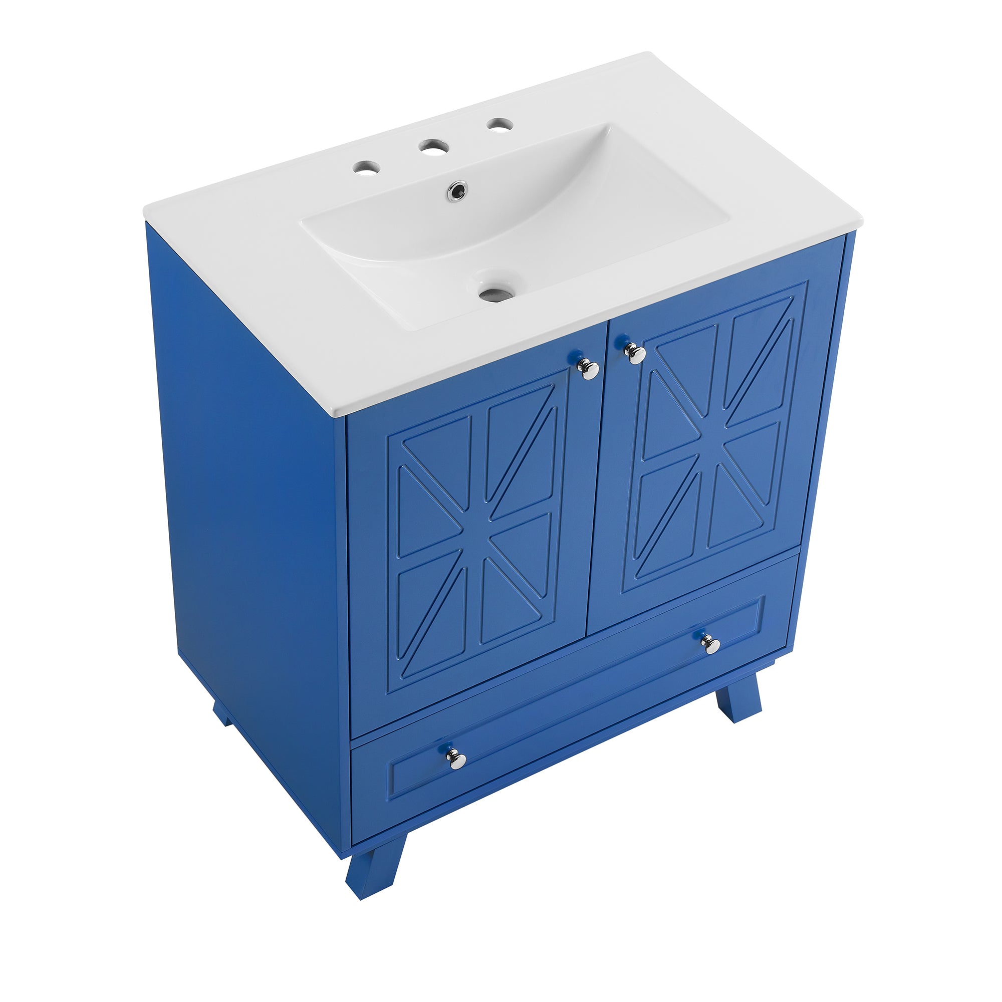 30 Inches MDF Freestanding Bathroom Vanity with Integrated Ceramic Sink and Doors