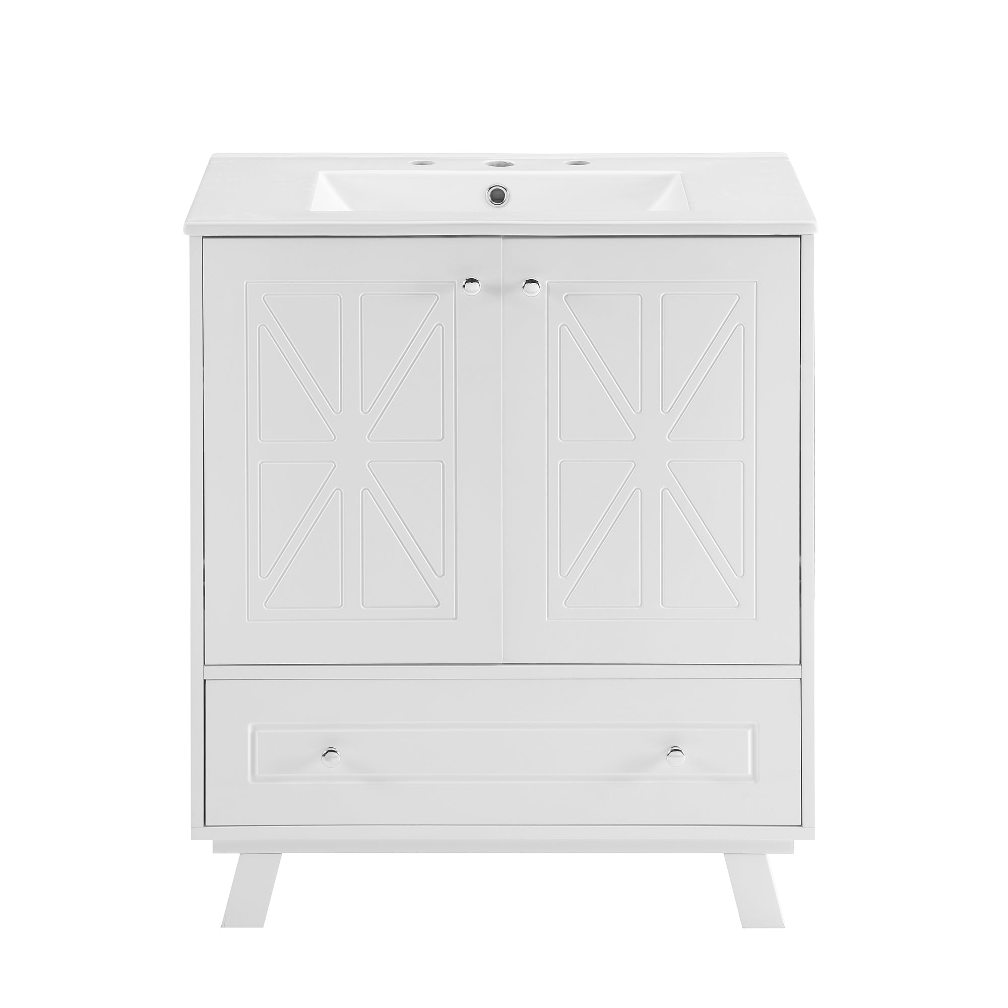 30 Inches MDF Freestanding Bathroom Vanity with Integrated Ceramic Sink and Doors