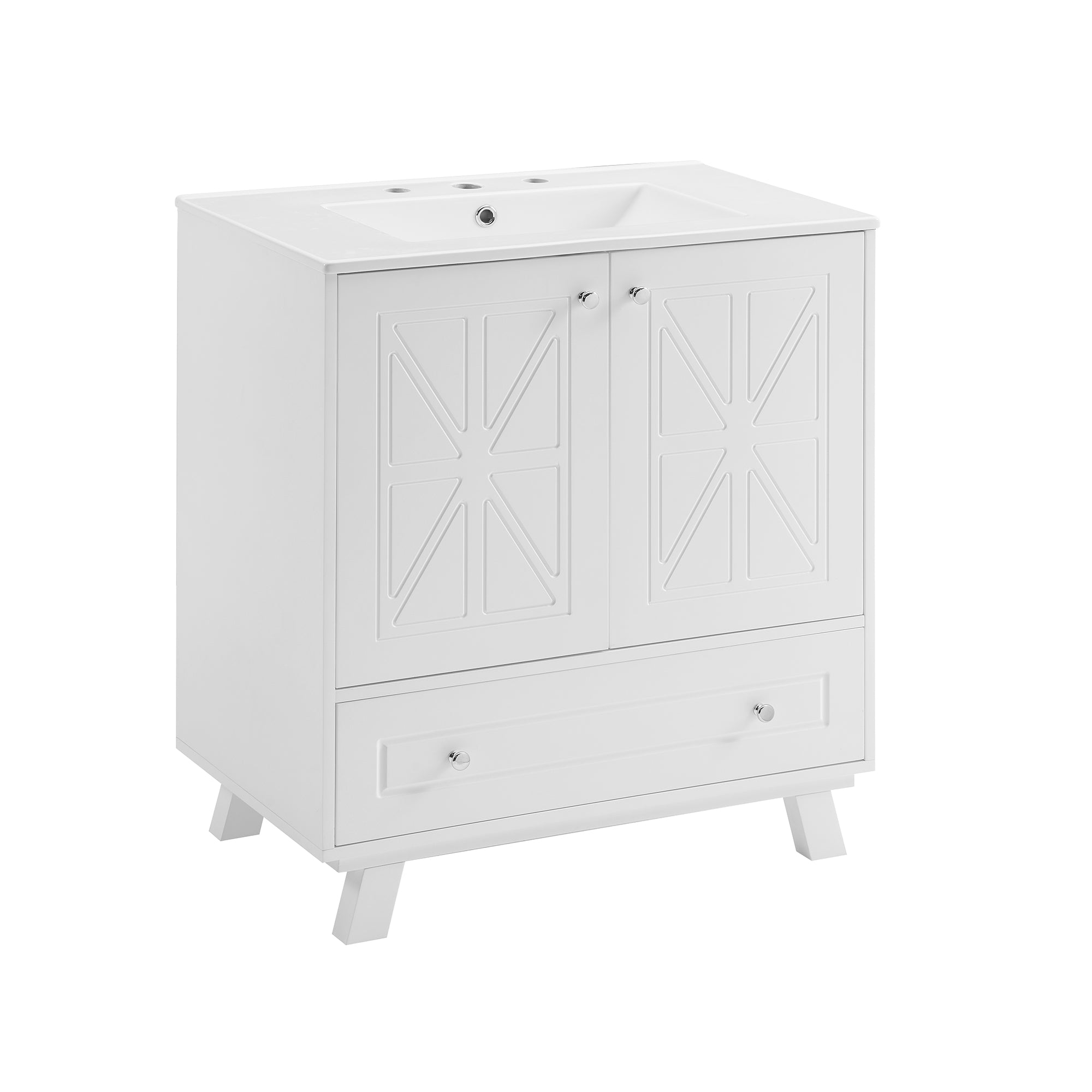 30 Inches MDF Freestanding Bathroom Vanity with Integrated Ceramic Sink and Doors