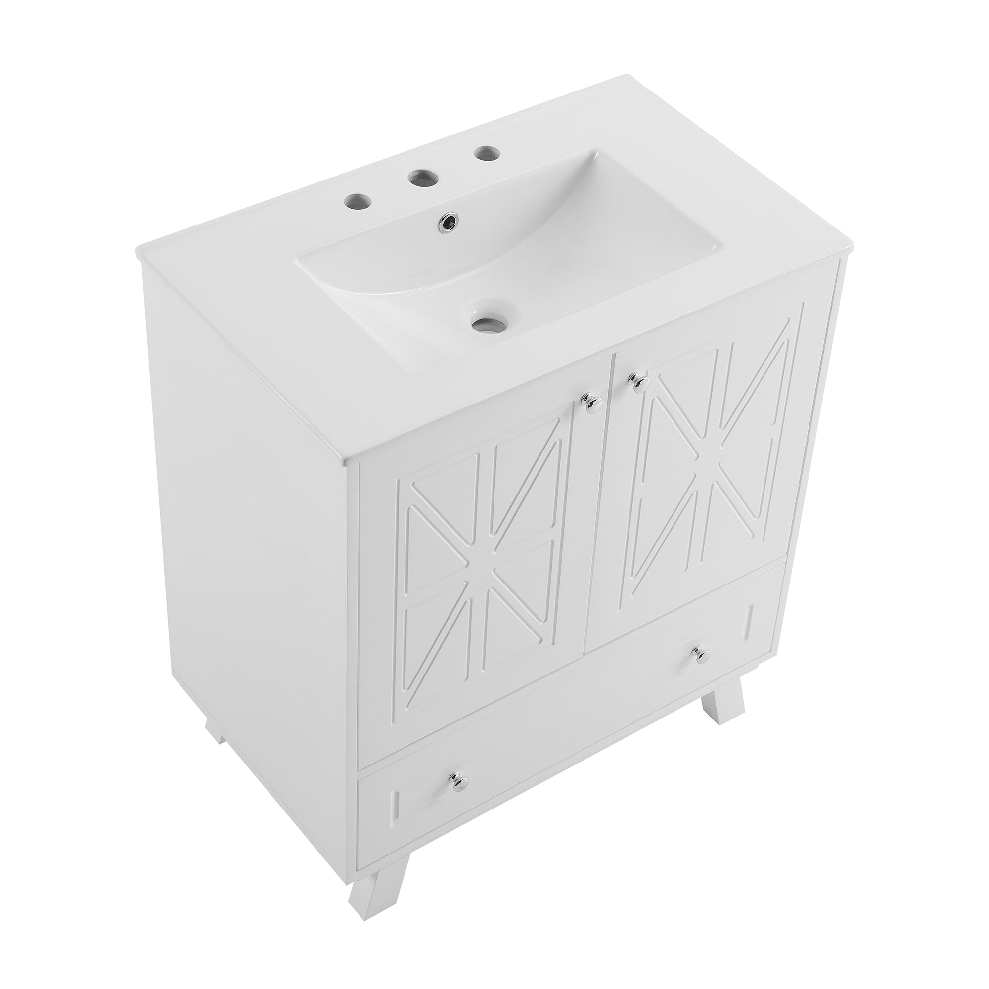 30 Inches MDF Freestanding Bathroom Vanity with Integrated Ceramic Sink and Doors
