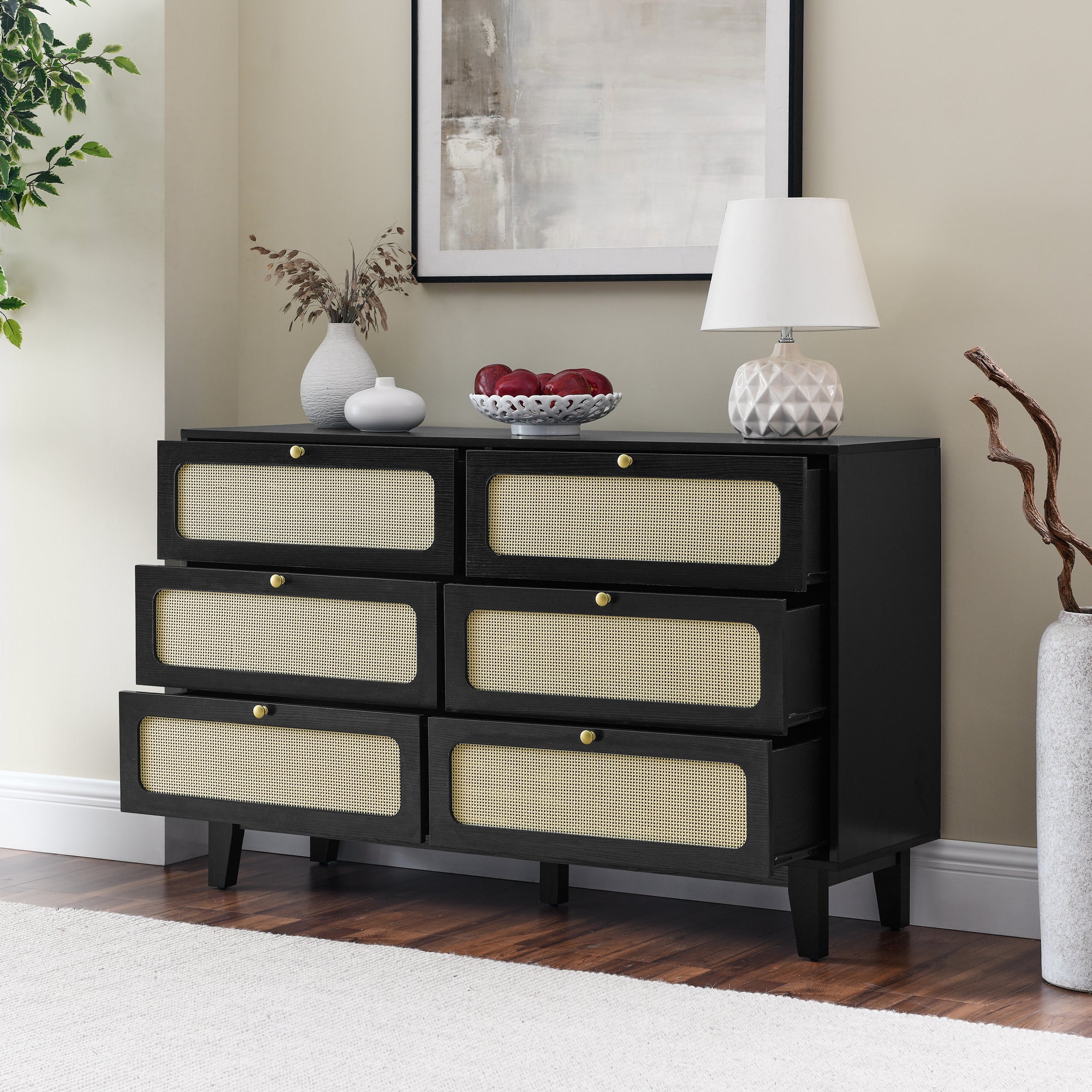 52 Inches 6-Drawer MDF Double Dresser