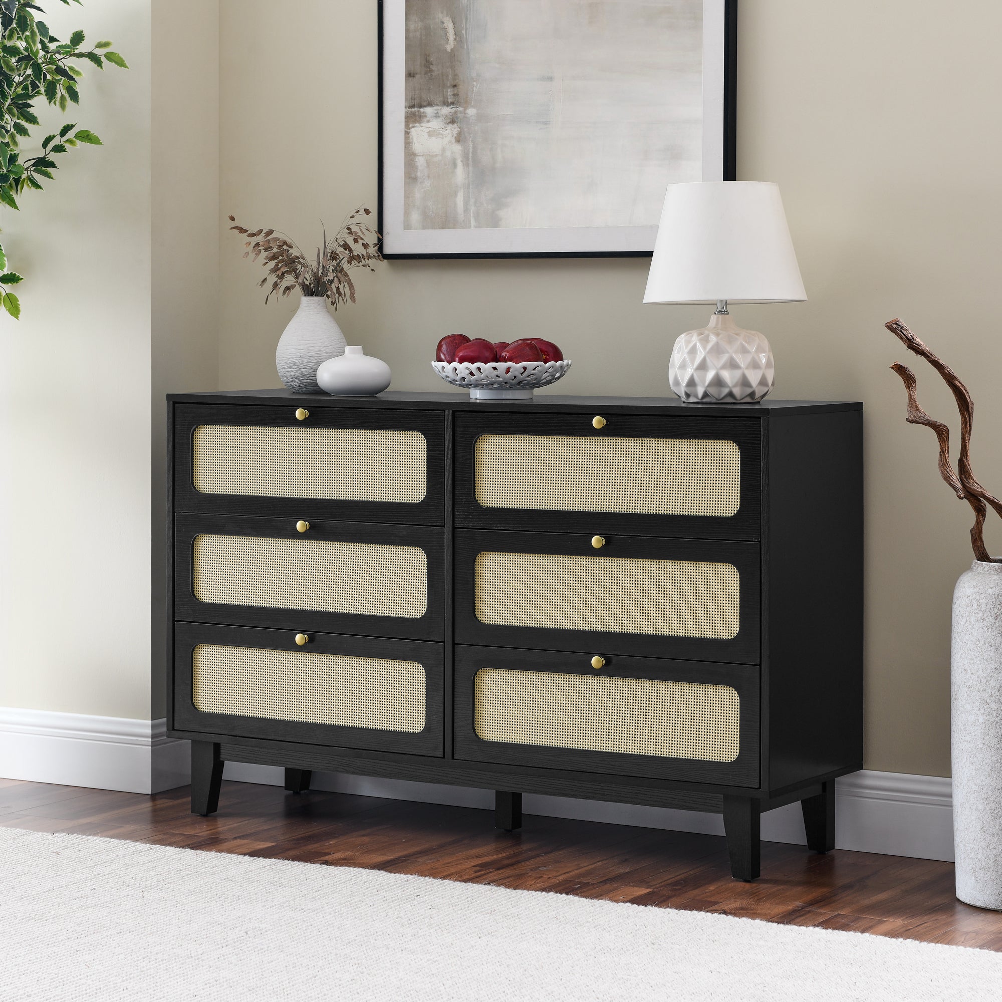 52 Inches 6-Drawer MDF Double Dresser