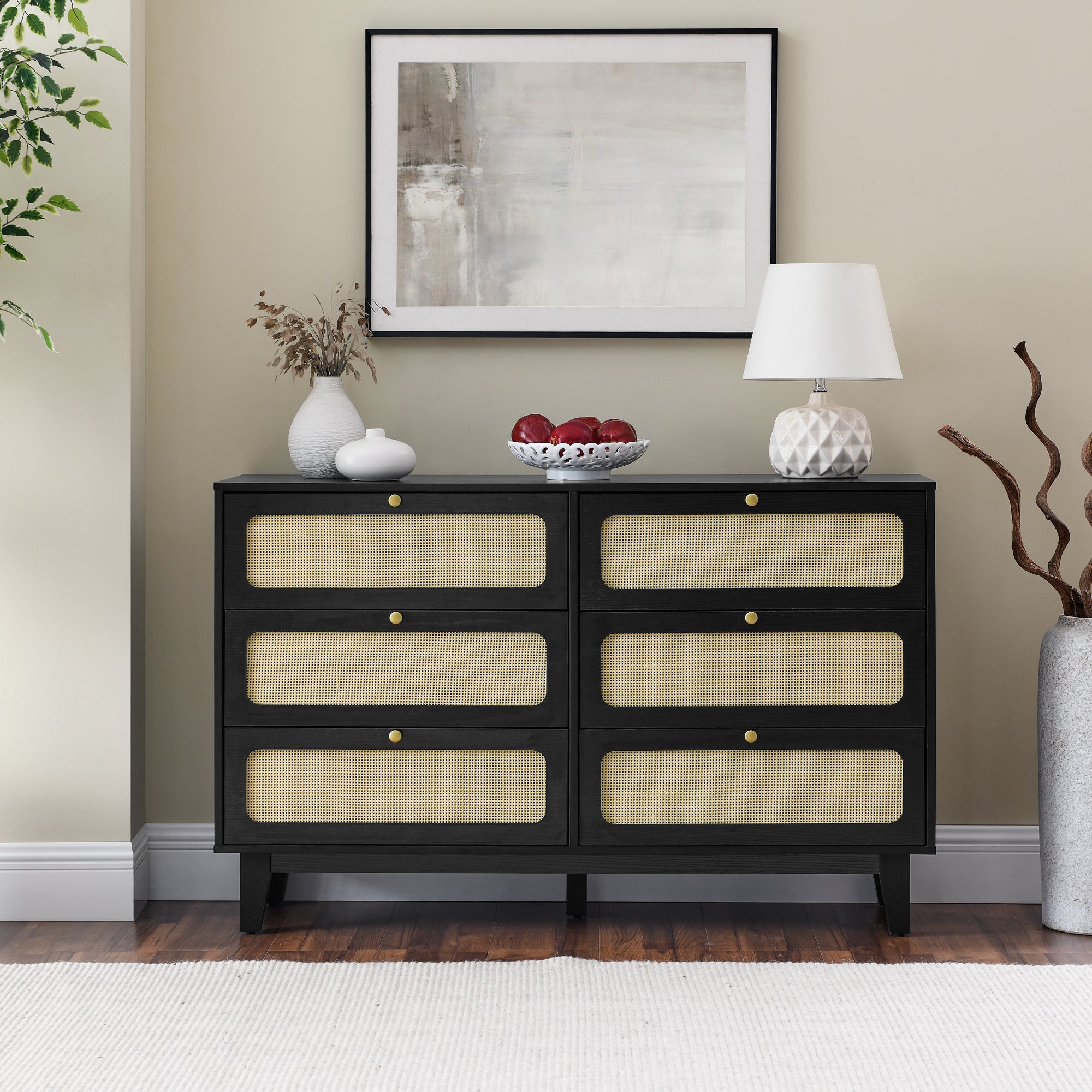 52 Inches 6-Drawer MDF Double Dresser