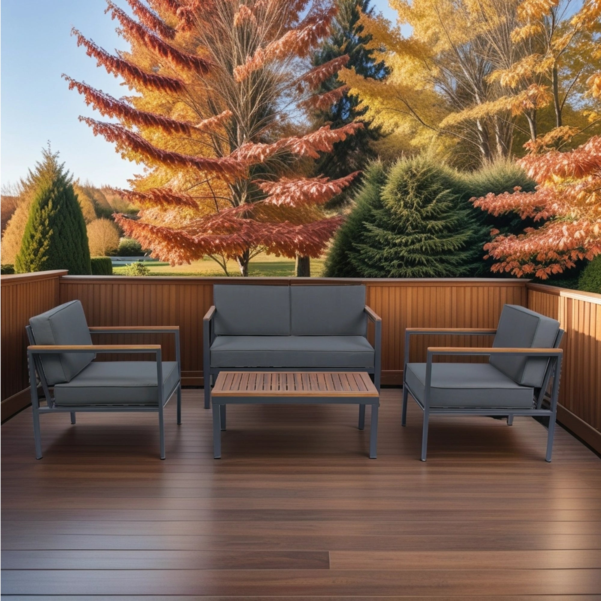 4-Piece Outdoor Patio Sofa Set with Acacia Wood Top and Dark Grey Cushion BOELEPCS01GR