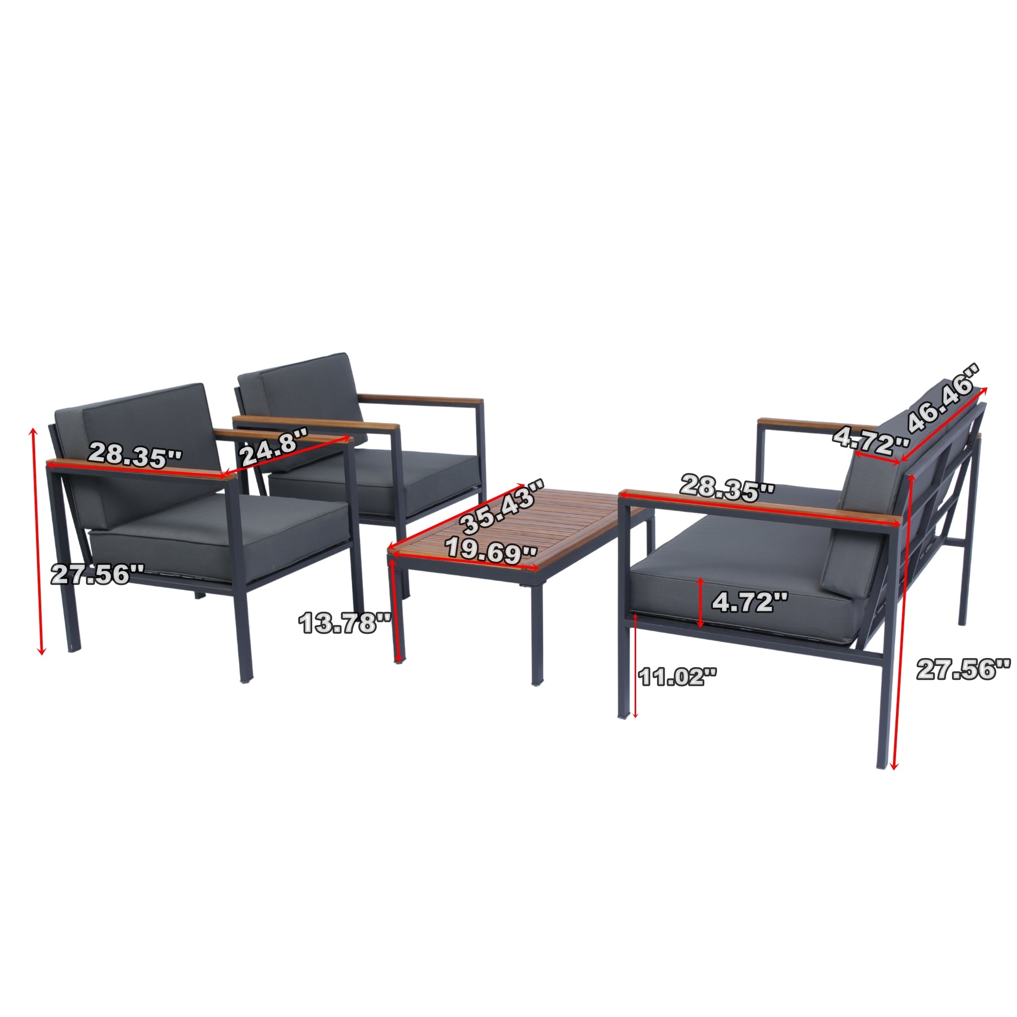 4-Piece Outdoor Patio Sofa Set with Acacia Wood Top and Dark Grey Cushion BOELEPCS01GR
