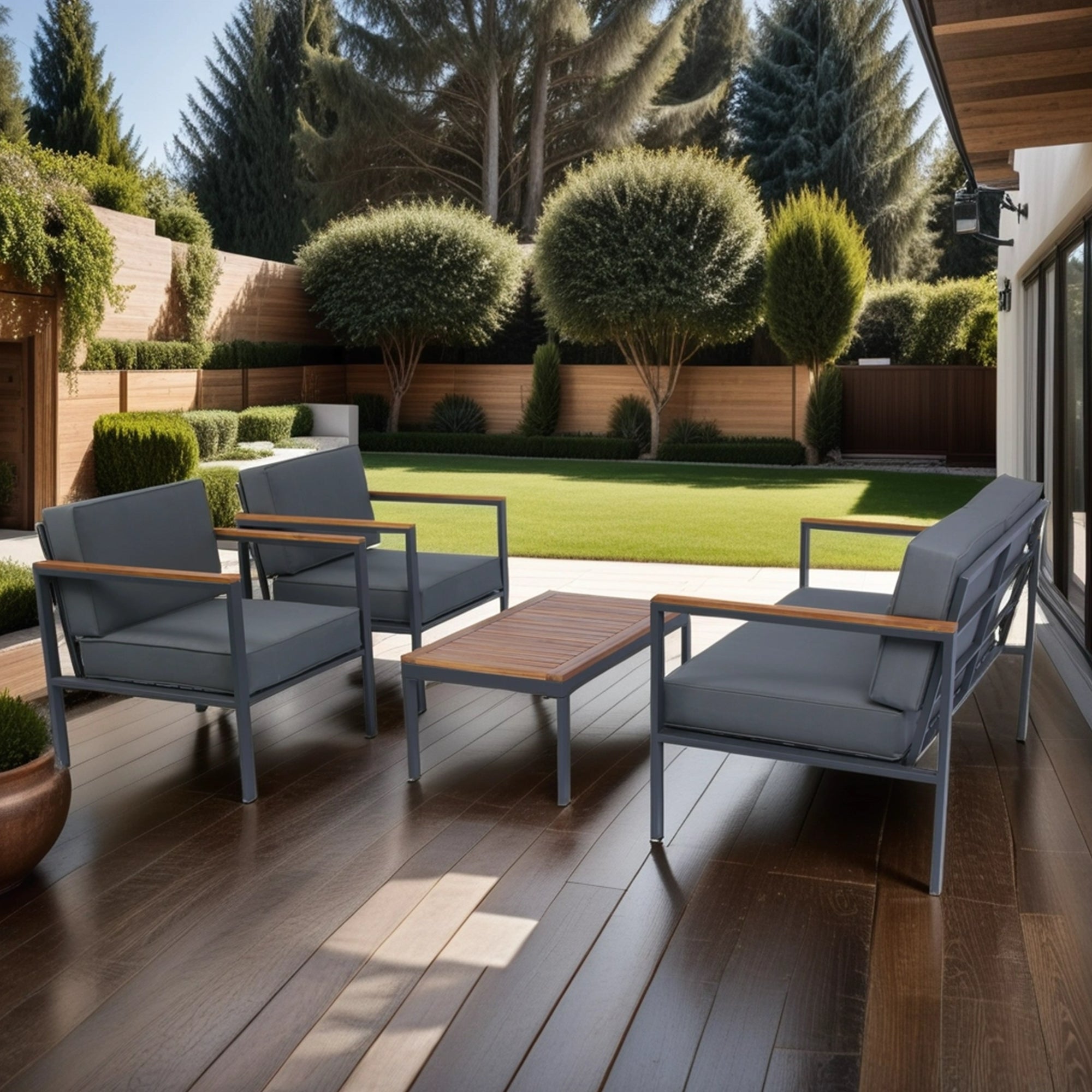 4-Piece Outdoor Patio Sofa Set with Acacia Wood Top and Dark Grey Cushion BOELEPCS01GR