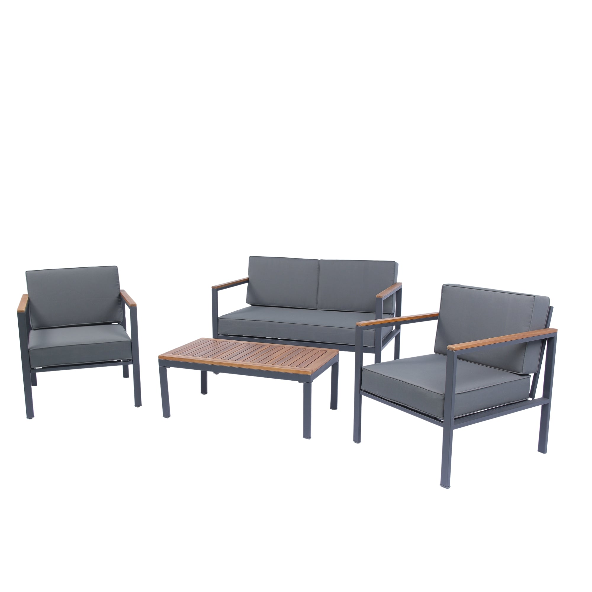 4-Piece Outdoor Patio Sofa Set with Acacia Wood Top and Dark Grey Cushion BOELEPCS01GR