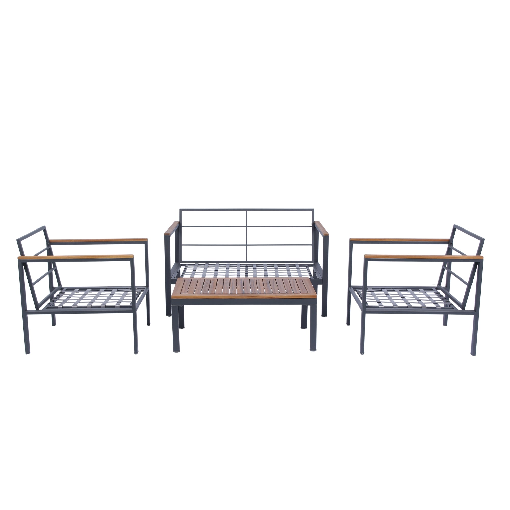 4-Piece Outdoor Patio Sofa Set with Acacia Wood Top and Dark Grey Cushion BOELEPCS01GR