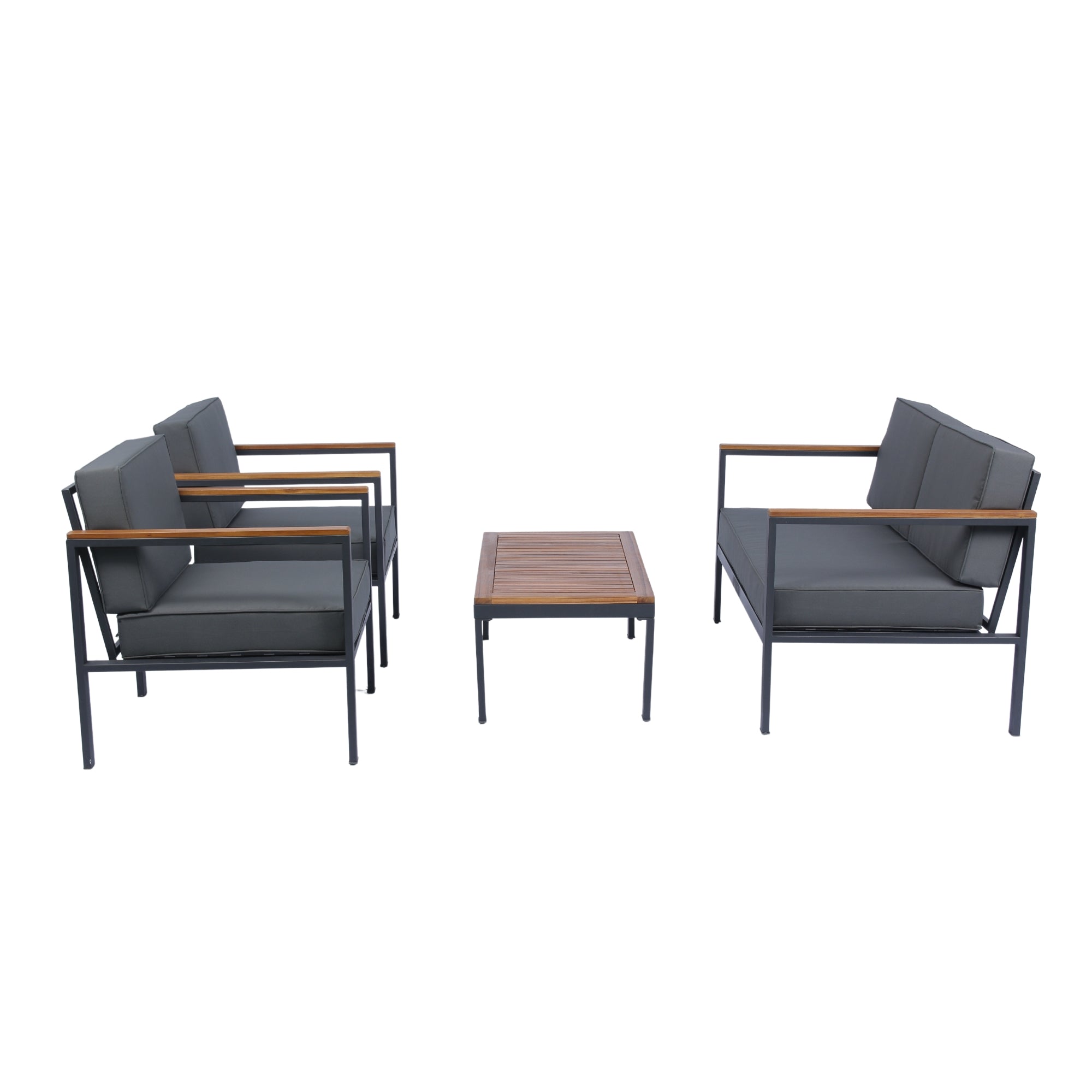 4-Piece Outdoor Patio Sofa Set with Acacia Wood Top and Dark Grey Cushion BOELEPCS01GR