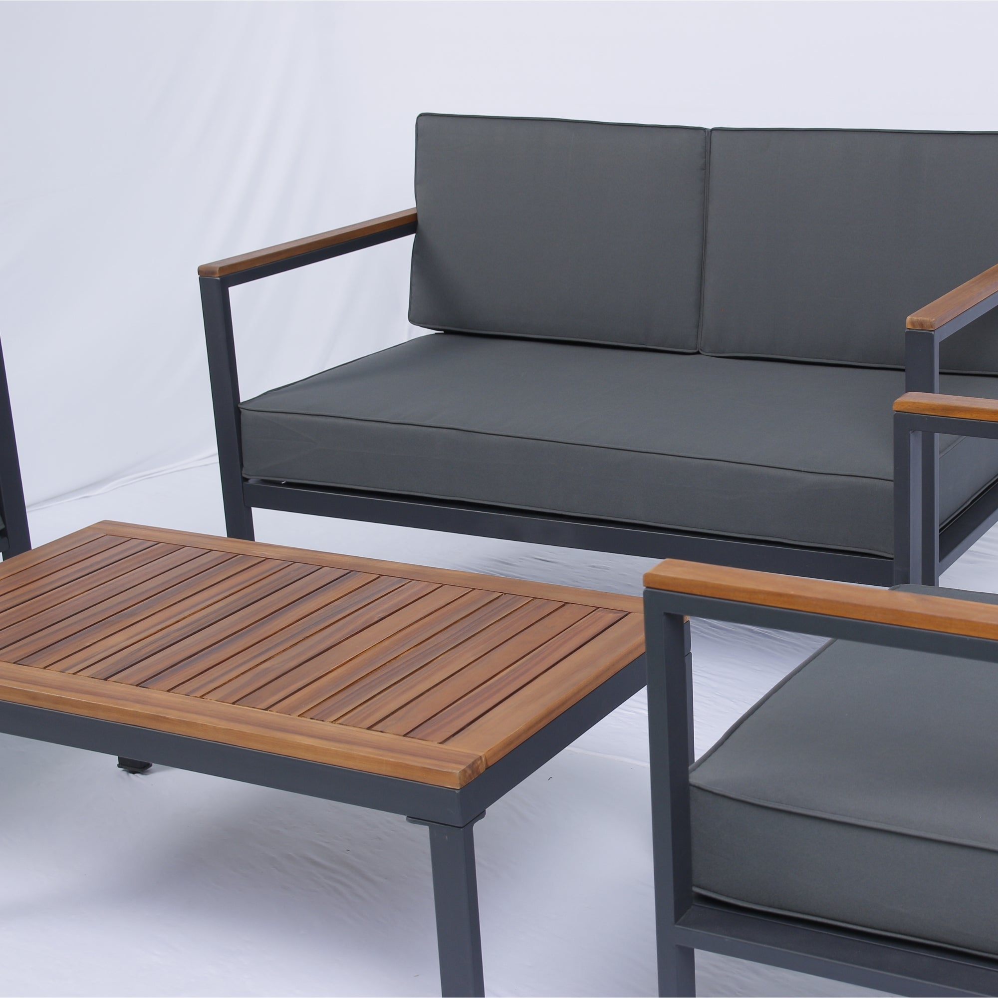 4-Piece Outdoor Patio Sofa Set with Acacia Wood Top and Dark Grey Cushion BOELEPCS01GR