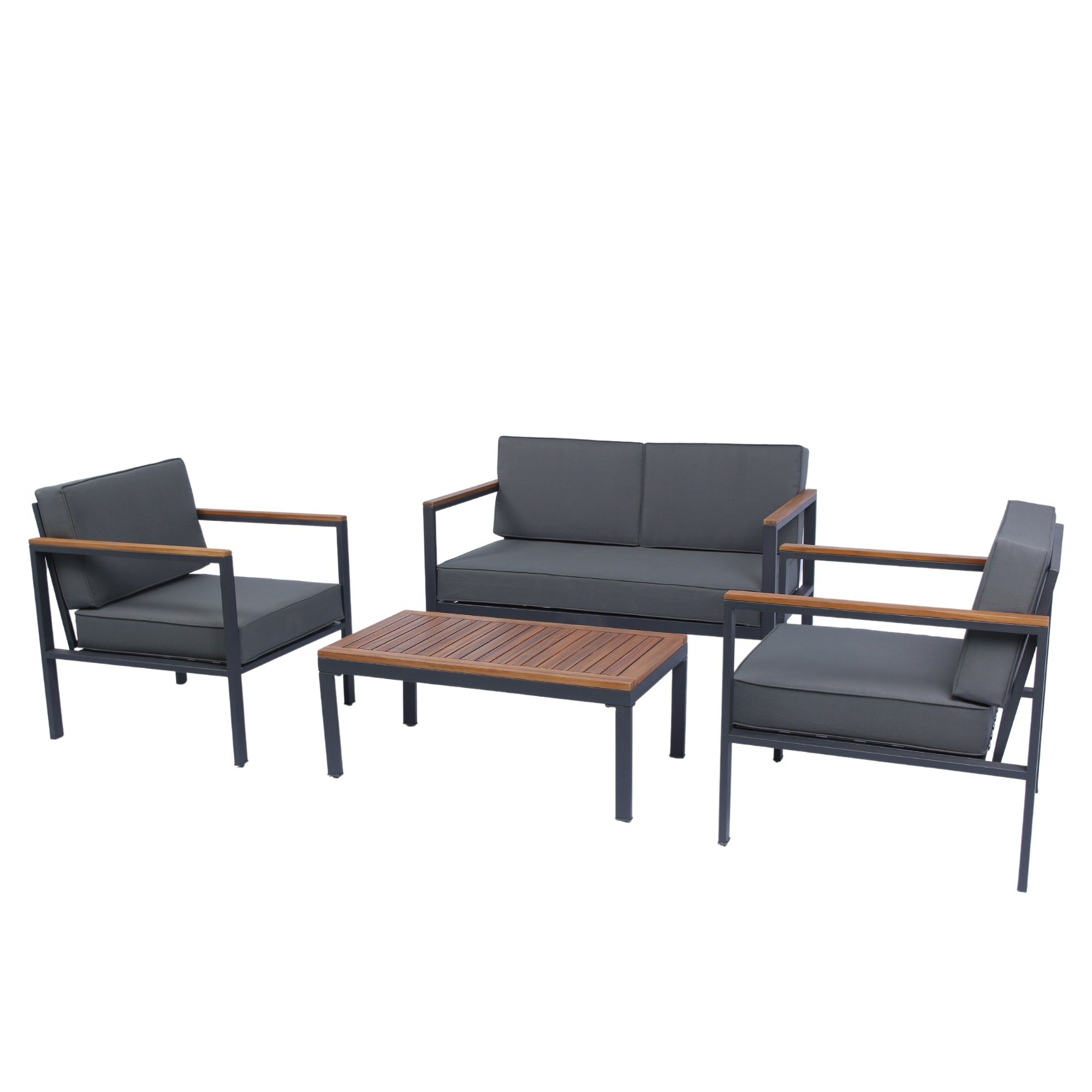 4-Piece Outdoor Patio Sofa Set with Acacia Wood Top and Dark Grey Cushion BOELEPCS01GR