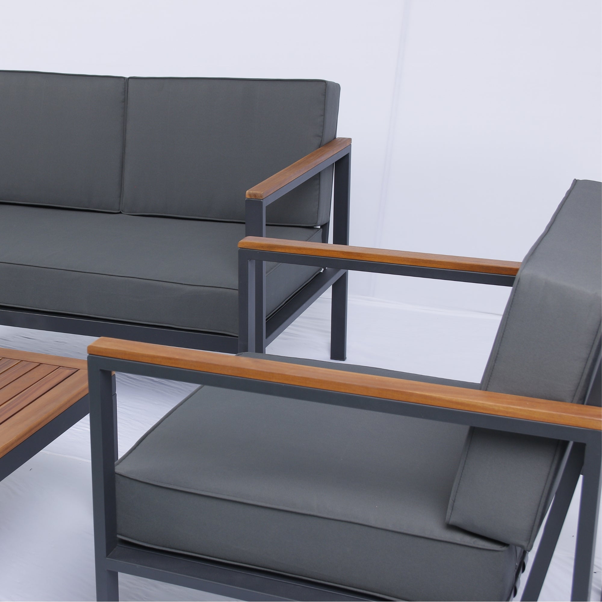 4-Piece Outdoor Patio Sofa Set with Acacia Wood Top and Dark Grey Cushion BOELEPCS01GR