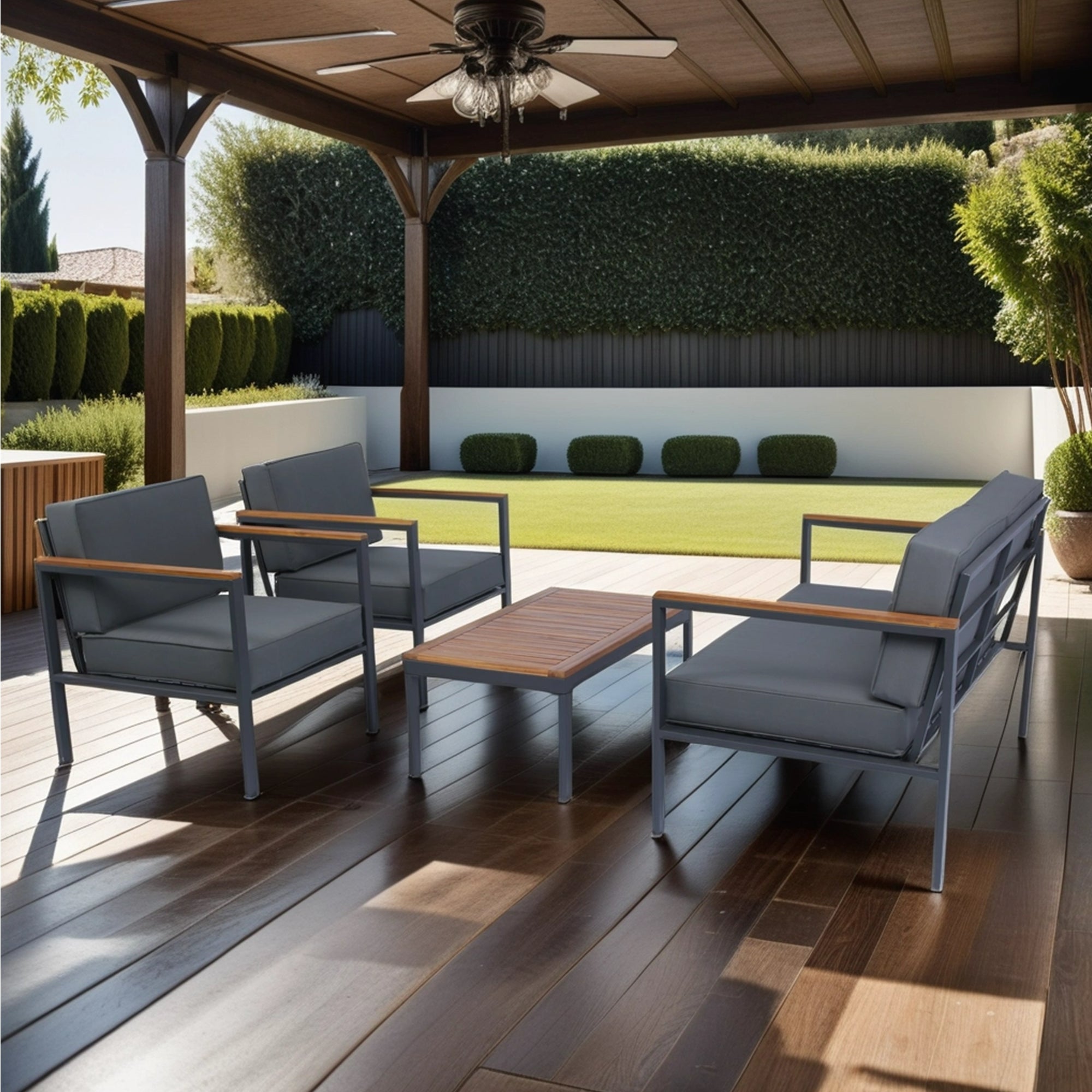 4-Piece Outdoor Patio Sofa Set with Acacia Wood Top and Dark Grey Cushion BOELEPCS01GR