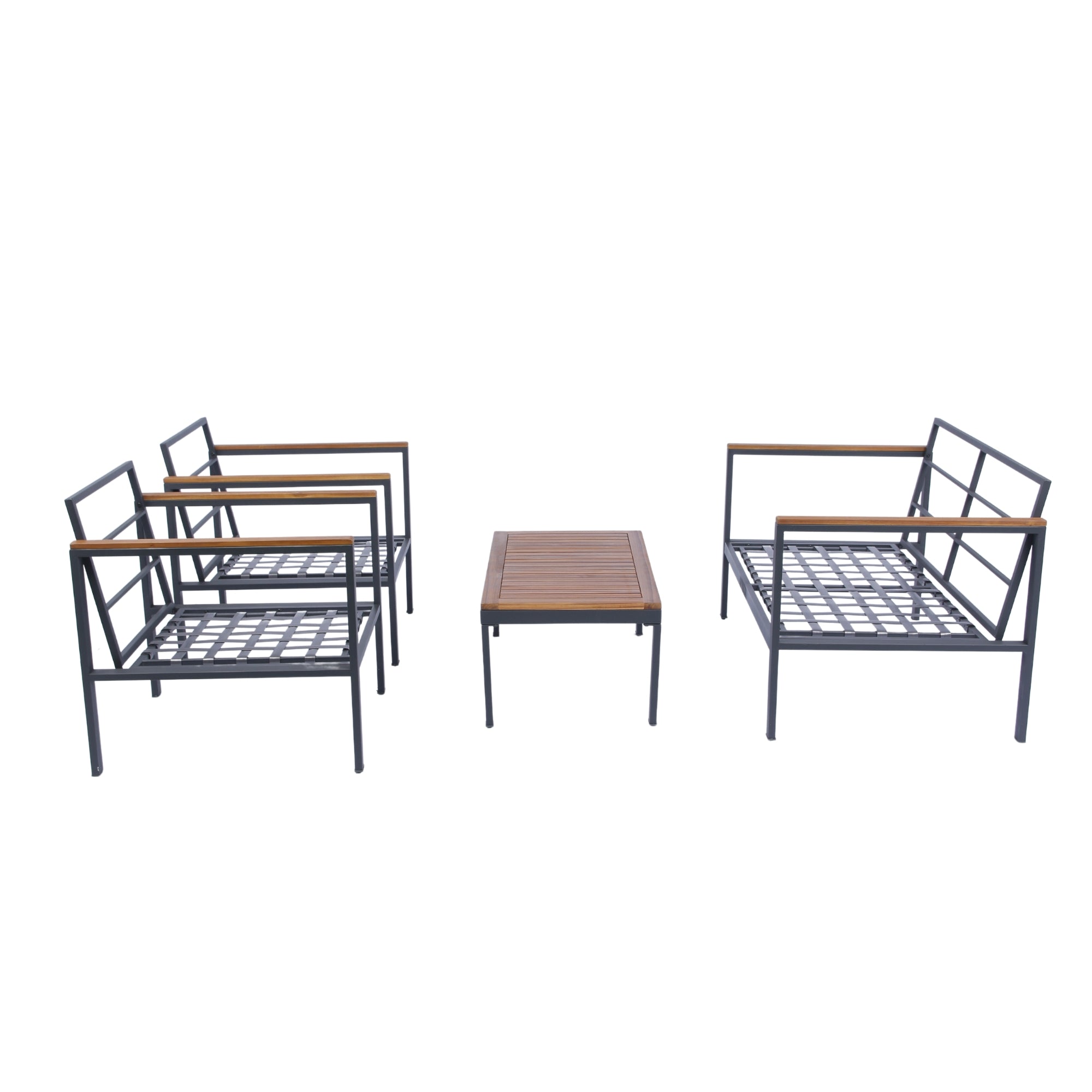 4-Piece Outdoor Patio Sofa Set with Acacia Wood Top and Dark Grey Cushion BOELEPCS01GR