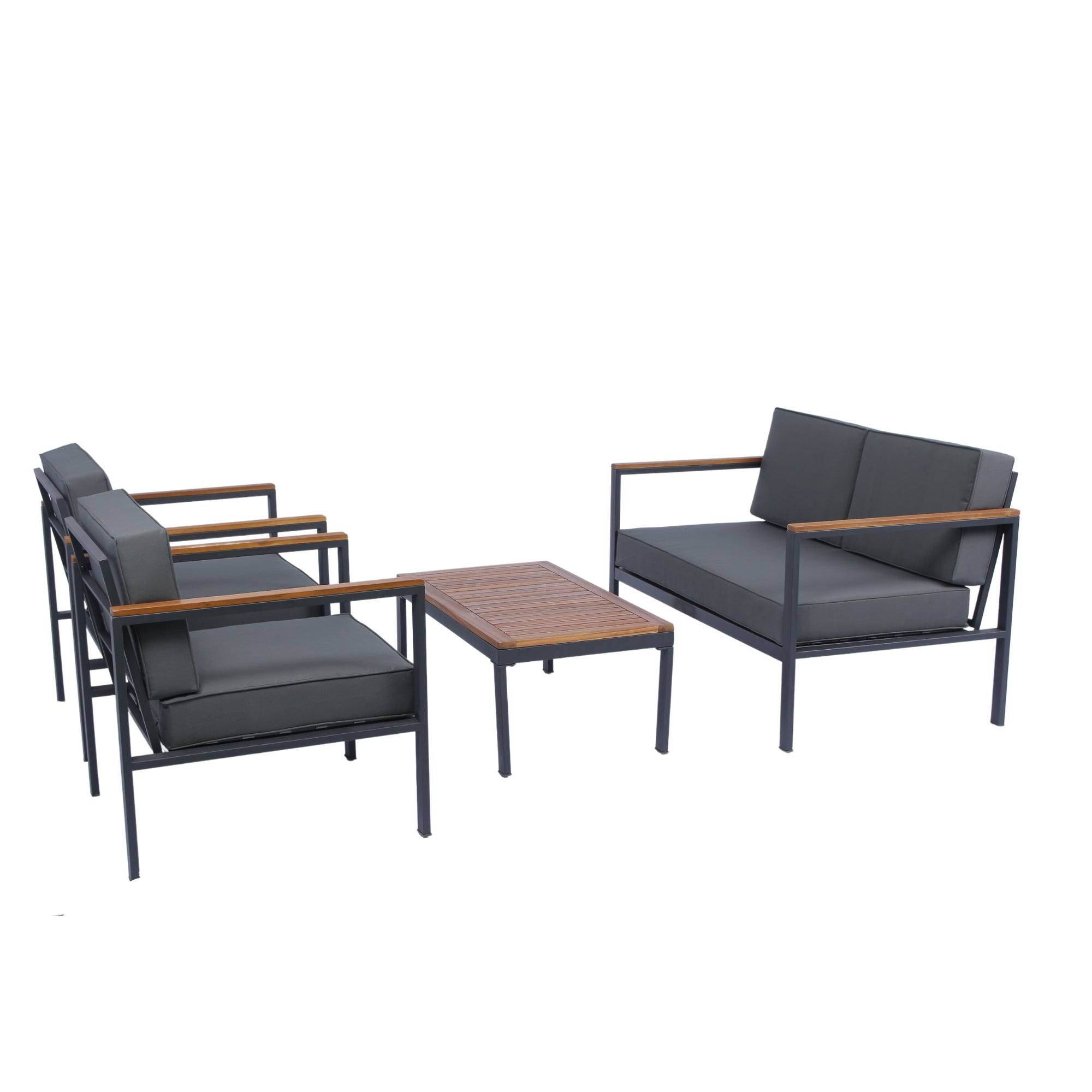 4-Piece Outdoor Patio Sofa Set with Acacia Wood Top and Dark Grey Cushion BOELEPCS01GR