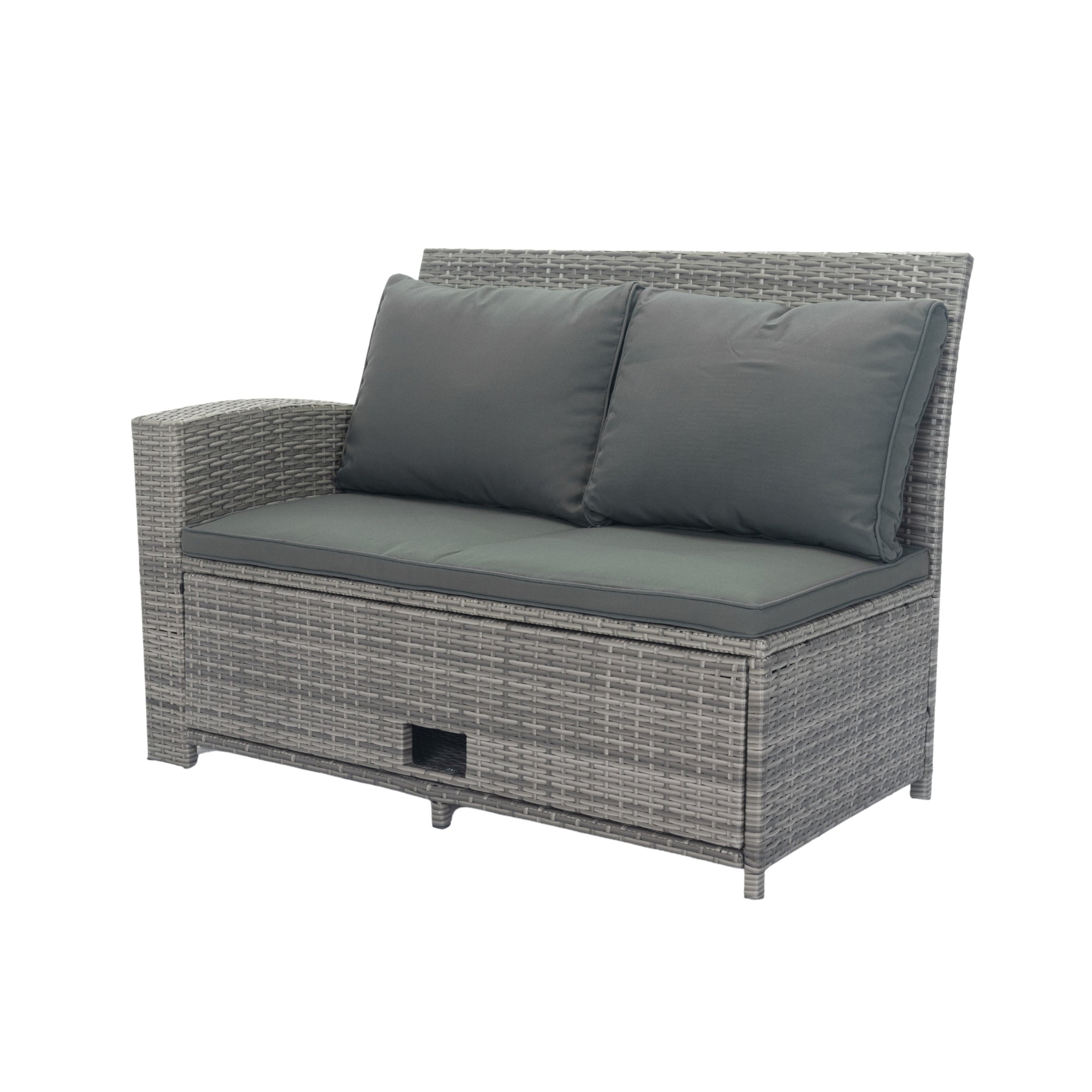 5-Piece Outdoor Patio wicker Conversation Set with 3 Storage Under Seat and Dark Grey Cushion JMELEPCS03GR