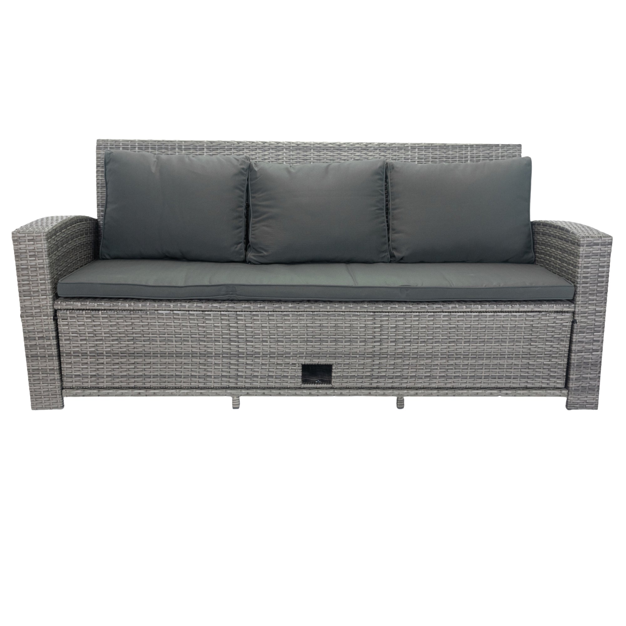 5-Piece Outdoor Patio wicker Conversation Set with 3 Storage Under Seat and Dark Grey Cushion JMELEPCS03GR