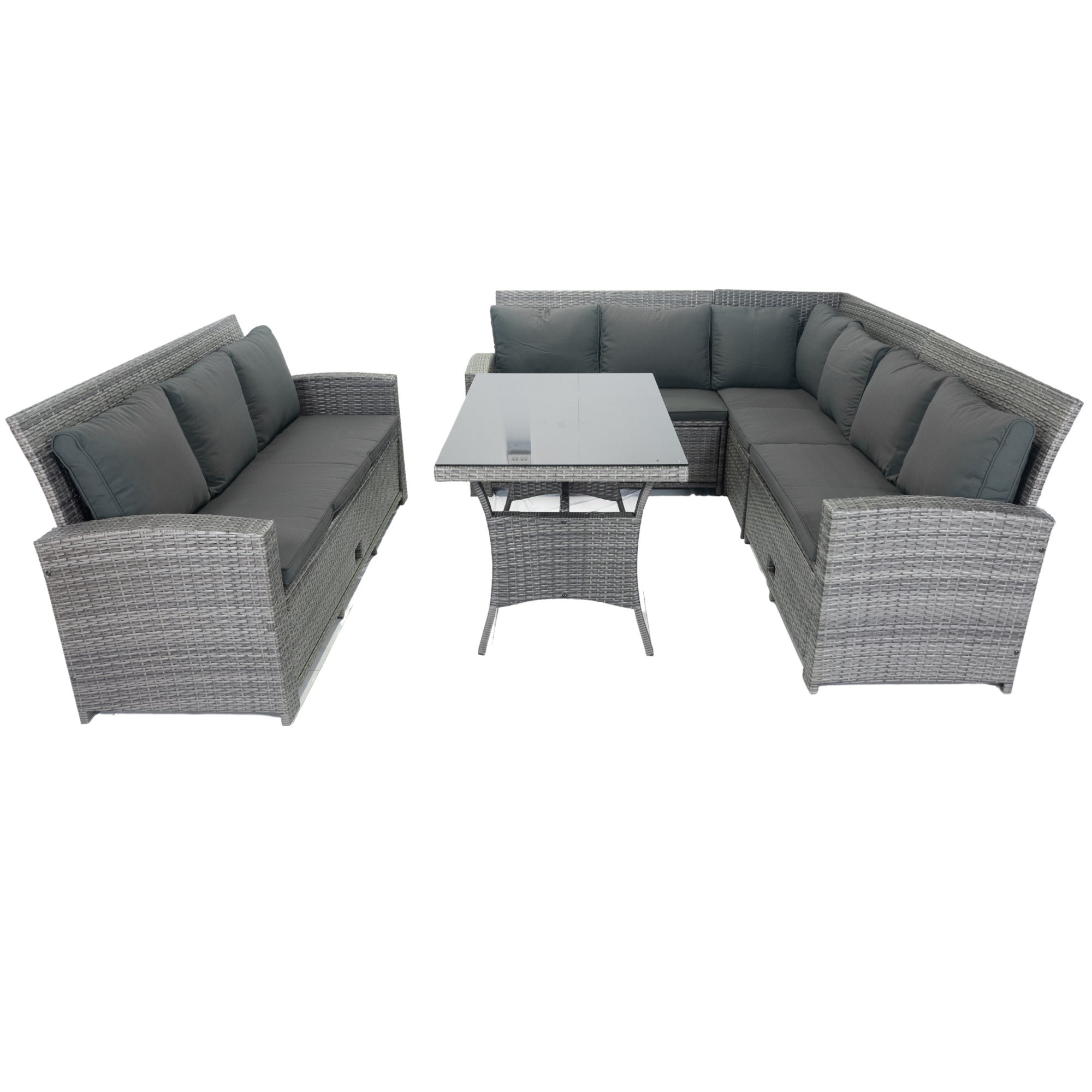 5-Piece Outdoor Patio wicker Conversation Set with 3 Storage Under Seat and Dark Grey Cushion JMELEPCS03GR