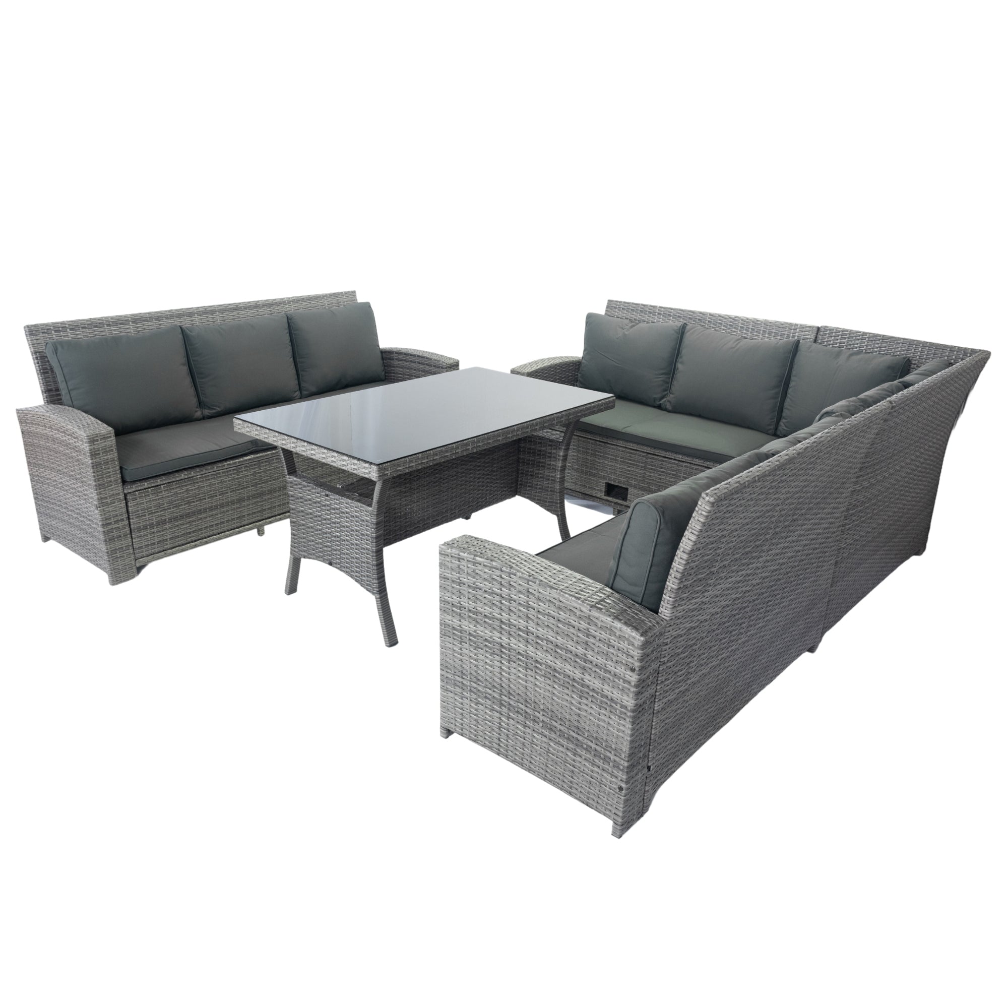 5-Piece Outdoor Patio wicker Conversation Set with 3 Storage Under Seat and Dark Grey Cushion JMELEPCS03GR