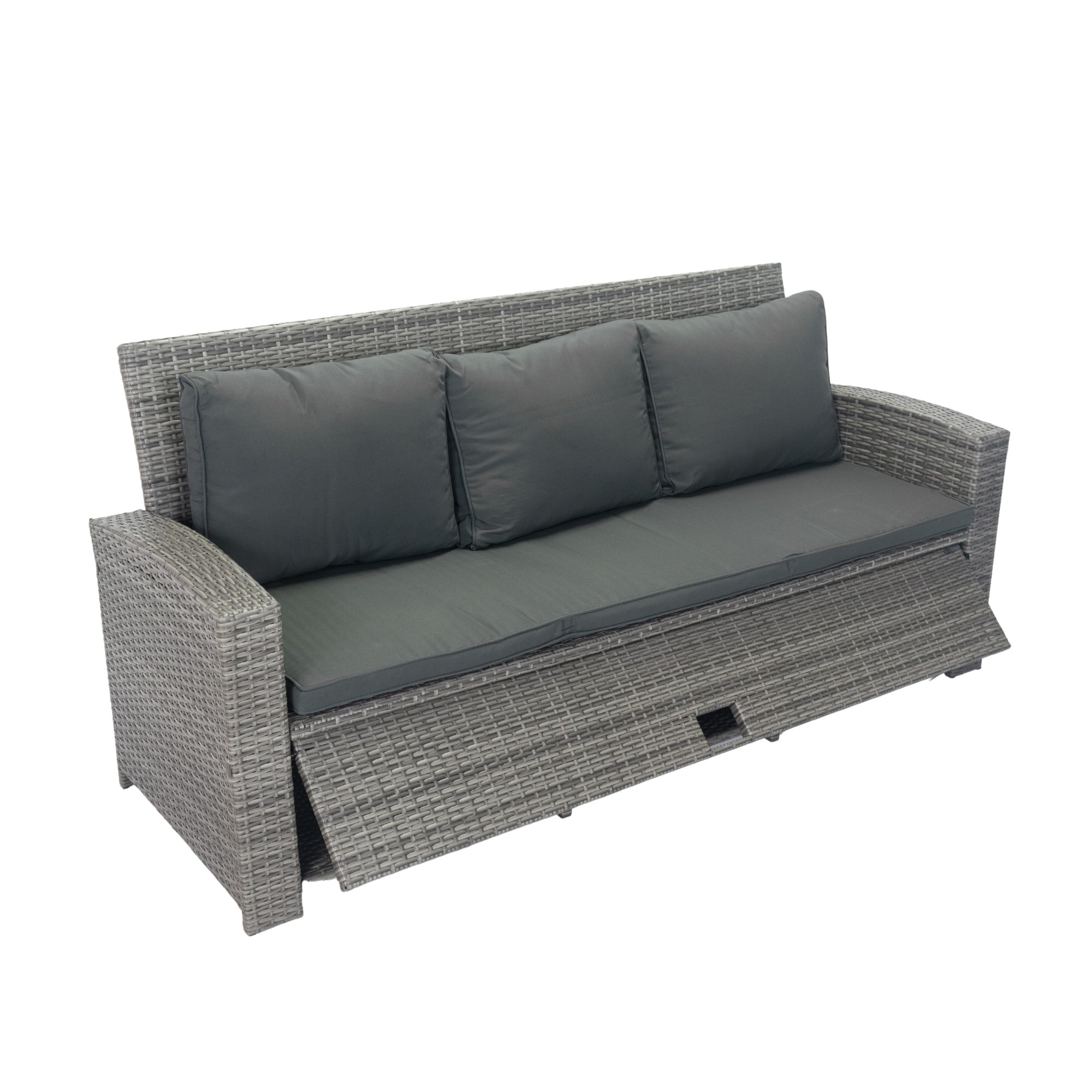 5-Piece Outdoor Patio wicker Conversation Set with 3 Storage Under Seat and Dark Grey Cushion JMELEPCS03GR