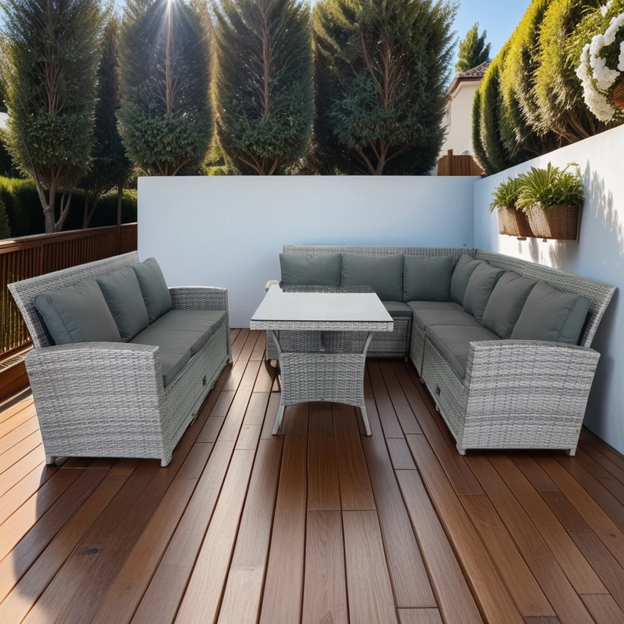 5-Piece Outdoor Patio wicker Conversation Set with 3 Storage Under Seat and Dark Grey Cushion JMELEPCS03GR