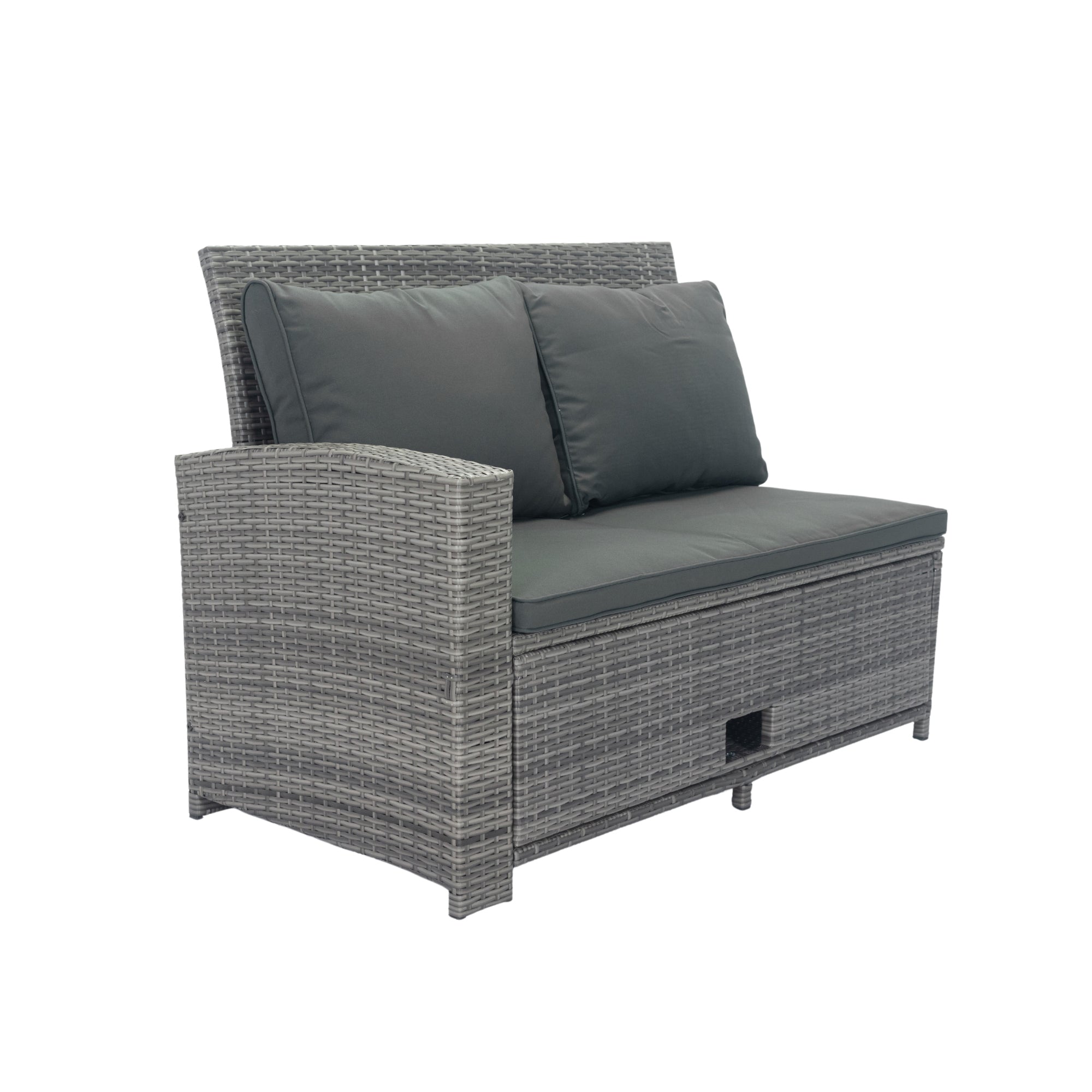 5-Piece Outdoor Patio wicker Conversation Set with 3 Storage Under Seat and Dark Grey Cushion JMELEPCS03GR