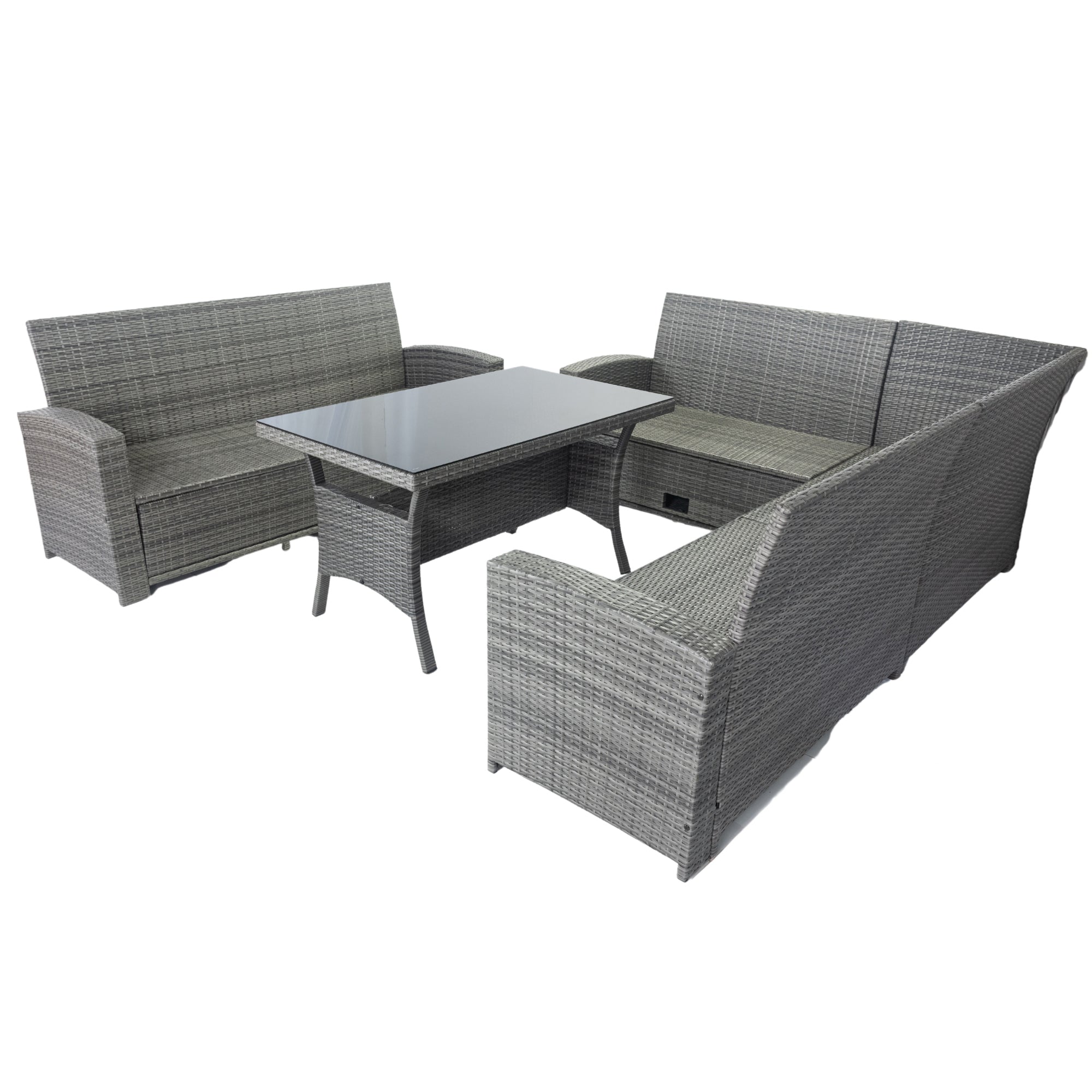 5-Piece Outdoor Patio wicker Conversation Set with 3 Storage Under Seat and Dark Grey Cushion JMELEPCS03GR