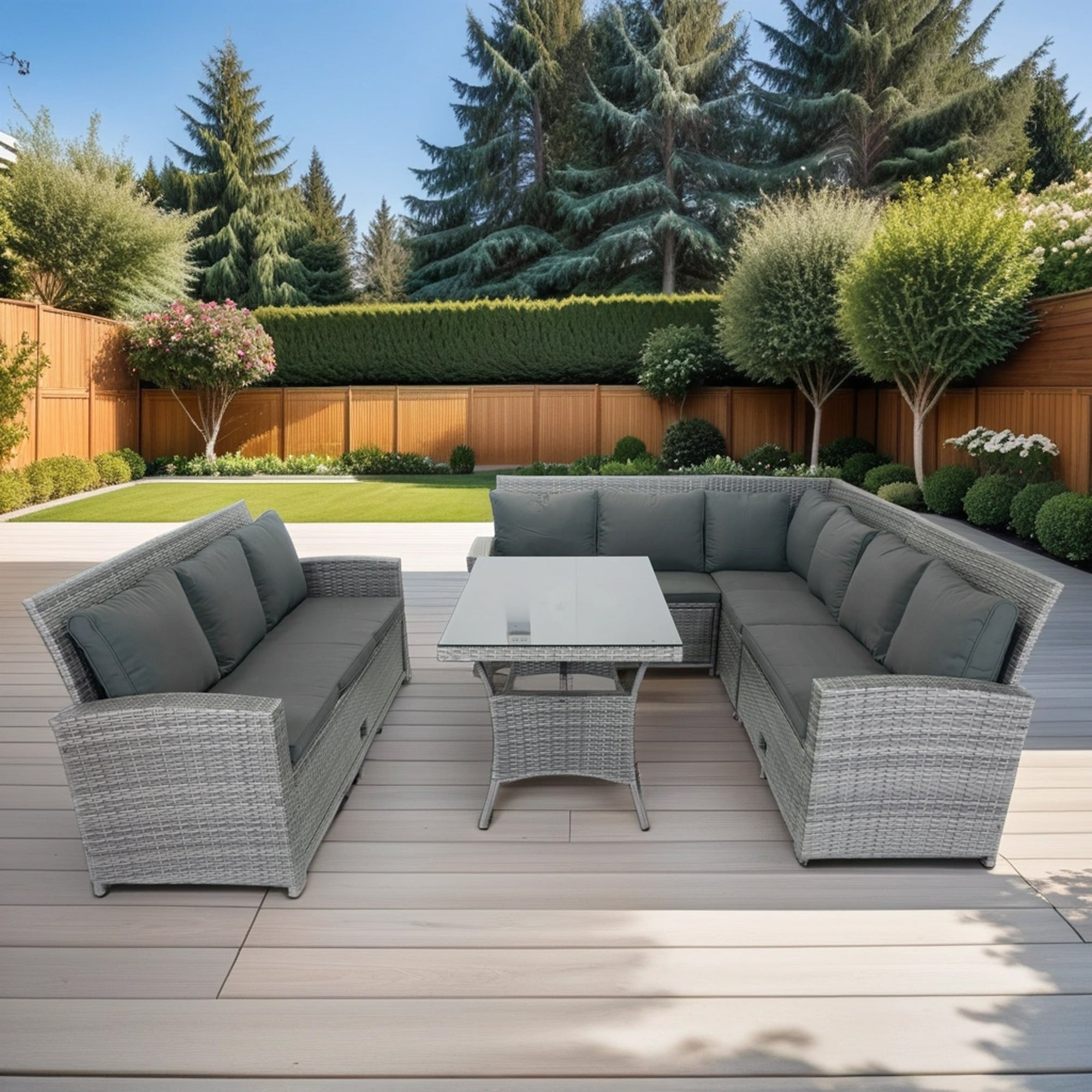 5-Piece Outdoor Patio wicker Conversation Set with 3 Storage Under Seat and Dark Grey Cushion JMELEPCS03GR
